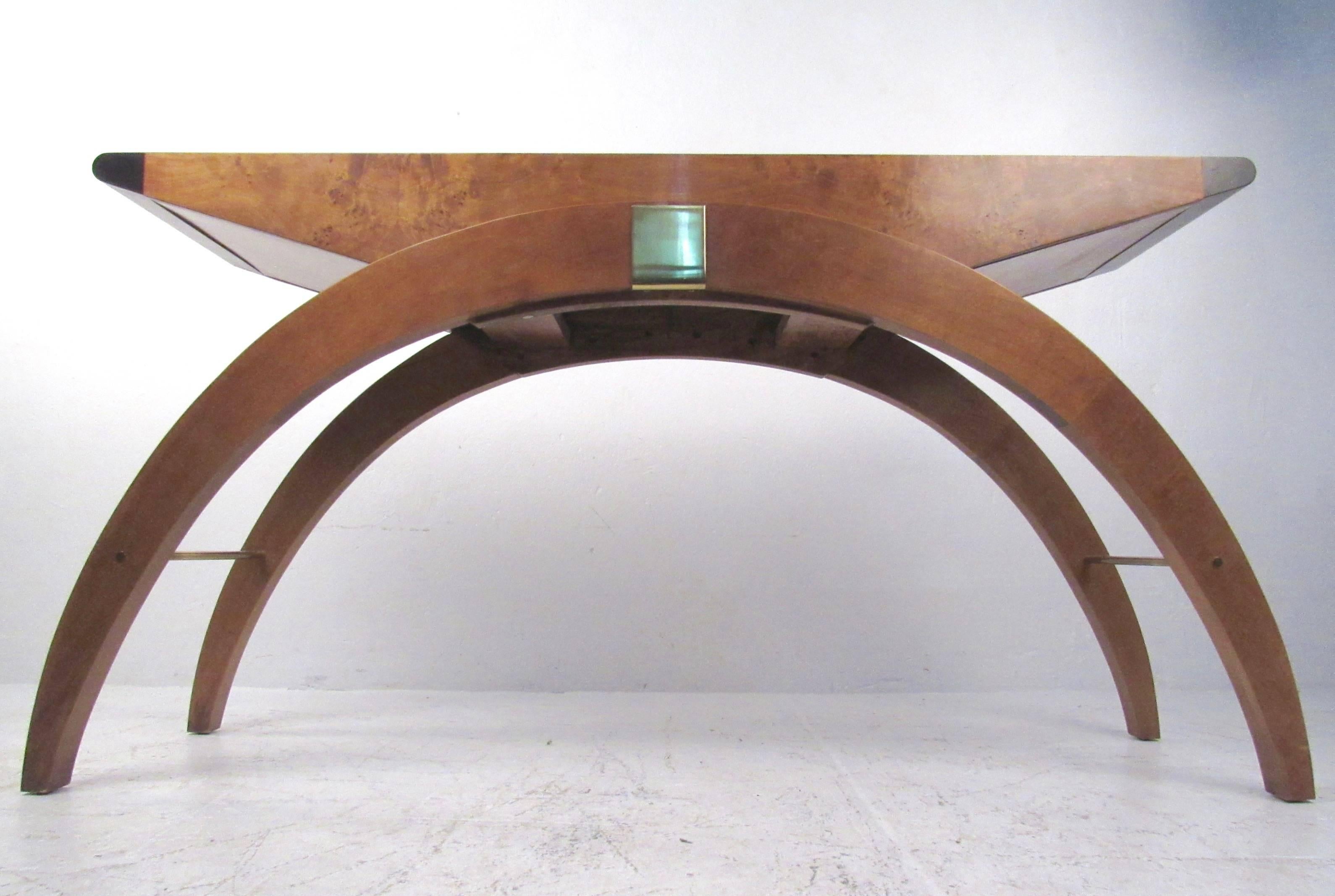 20th Century Mid-Century Style Burl and Brass Console Table
