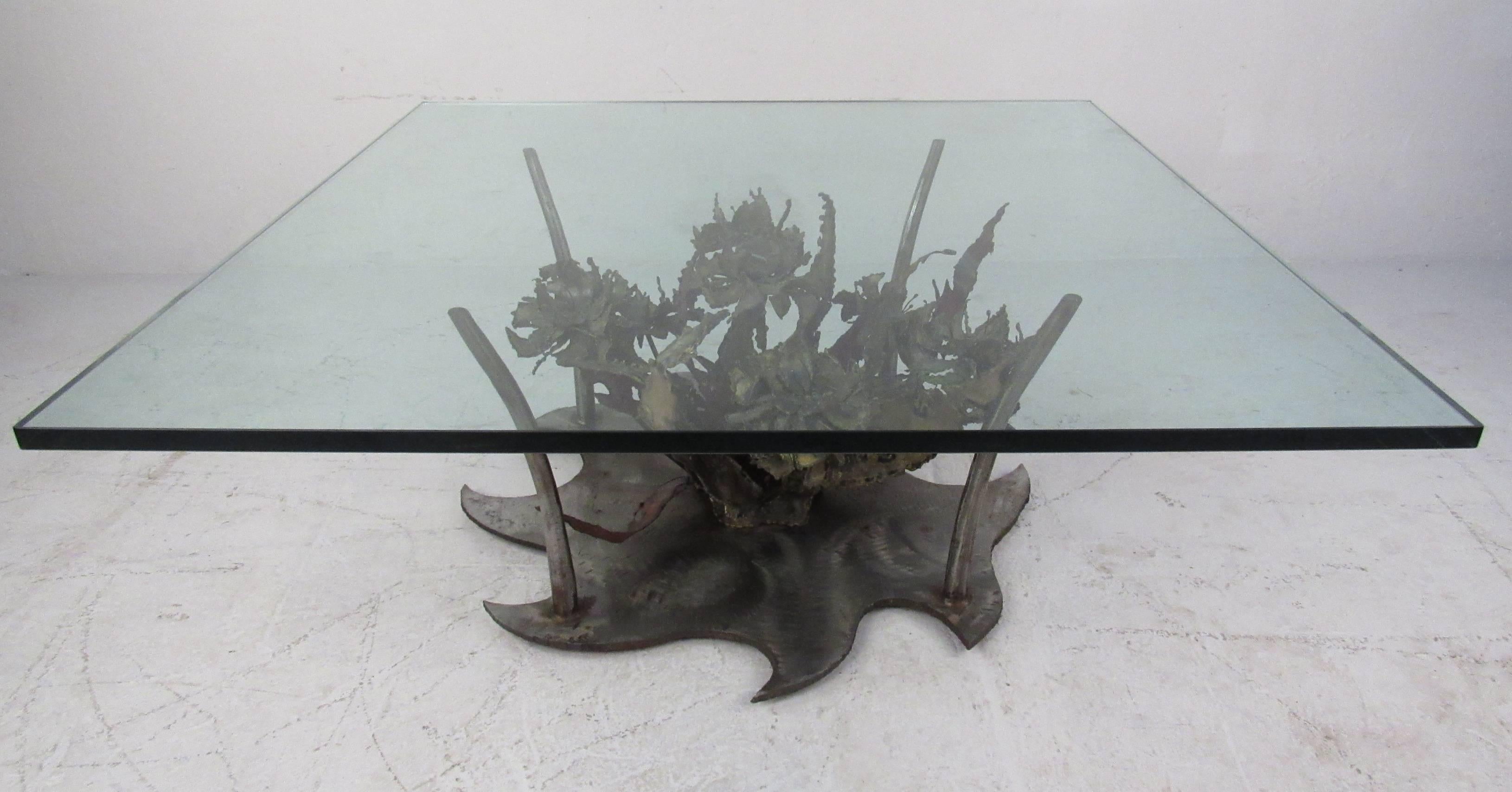 Nice abstract Brutalist flora motif in mixed metals. Signed 1971. Please confirm item location (NY or NJ) with dealer.