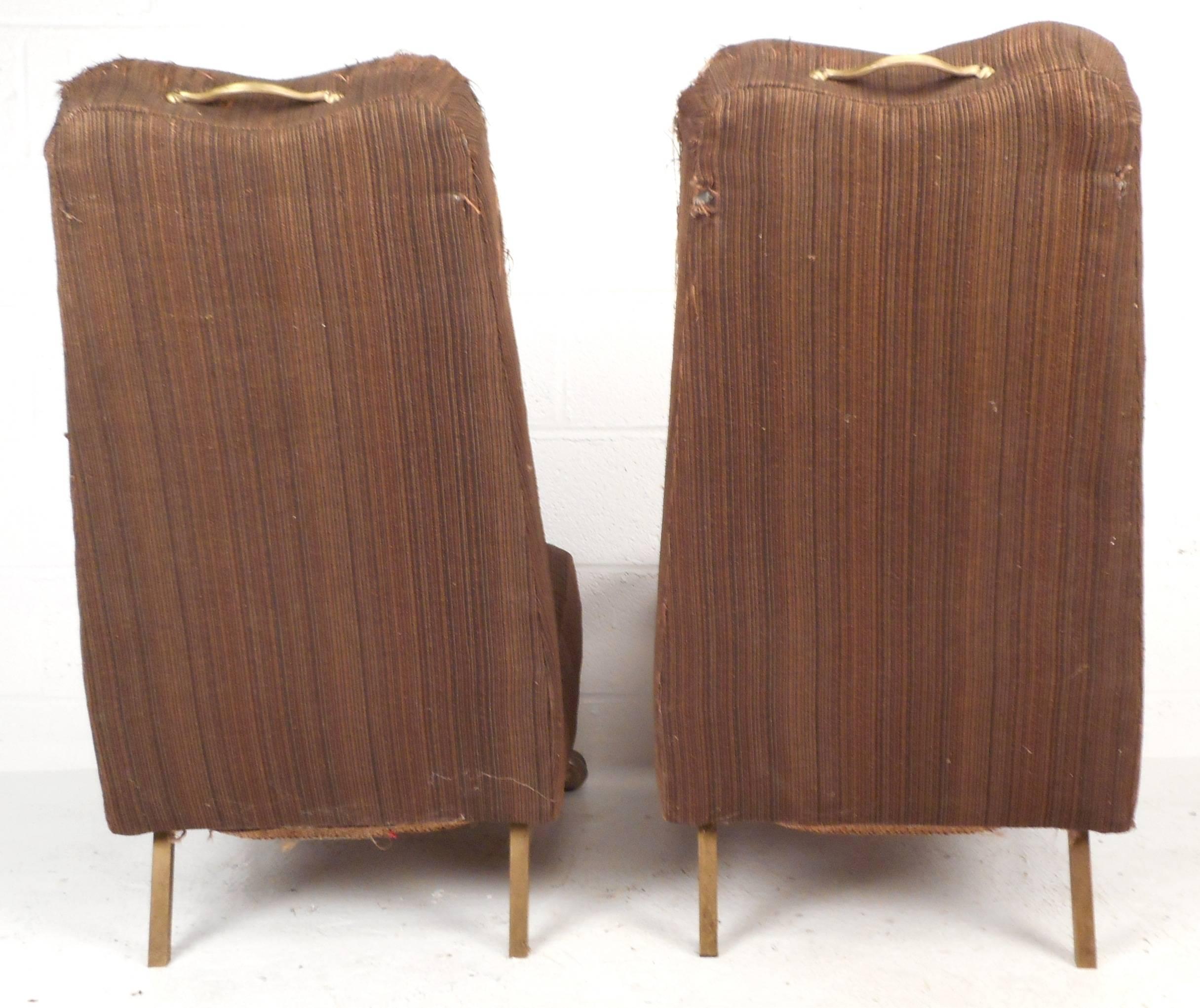 Late 20th Century Pair of Mid-Century Modern High Back Slipper Chairs