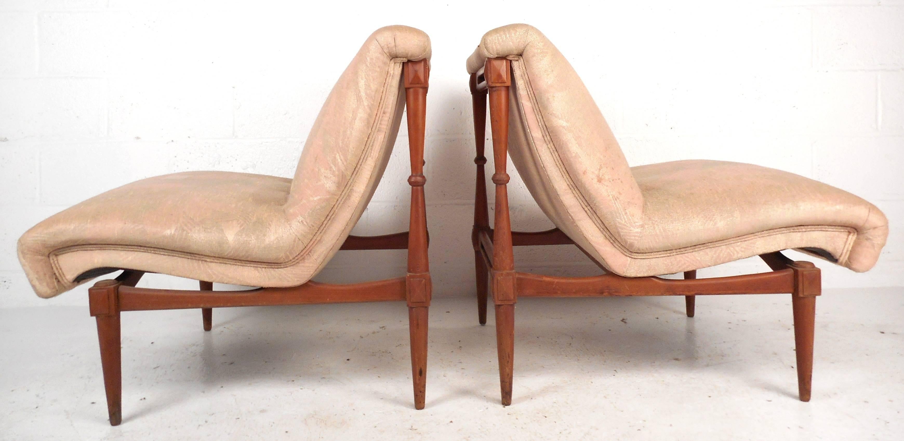 American Pair of Mid-Century Modern Sculpted Walnut Slipper Chairs
