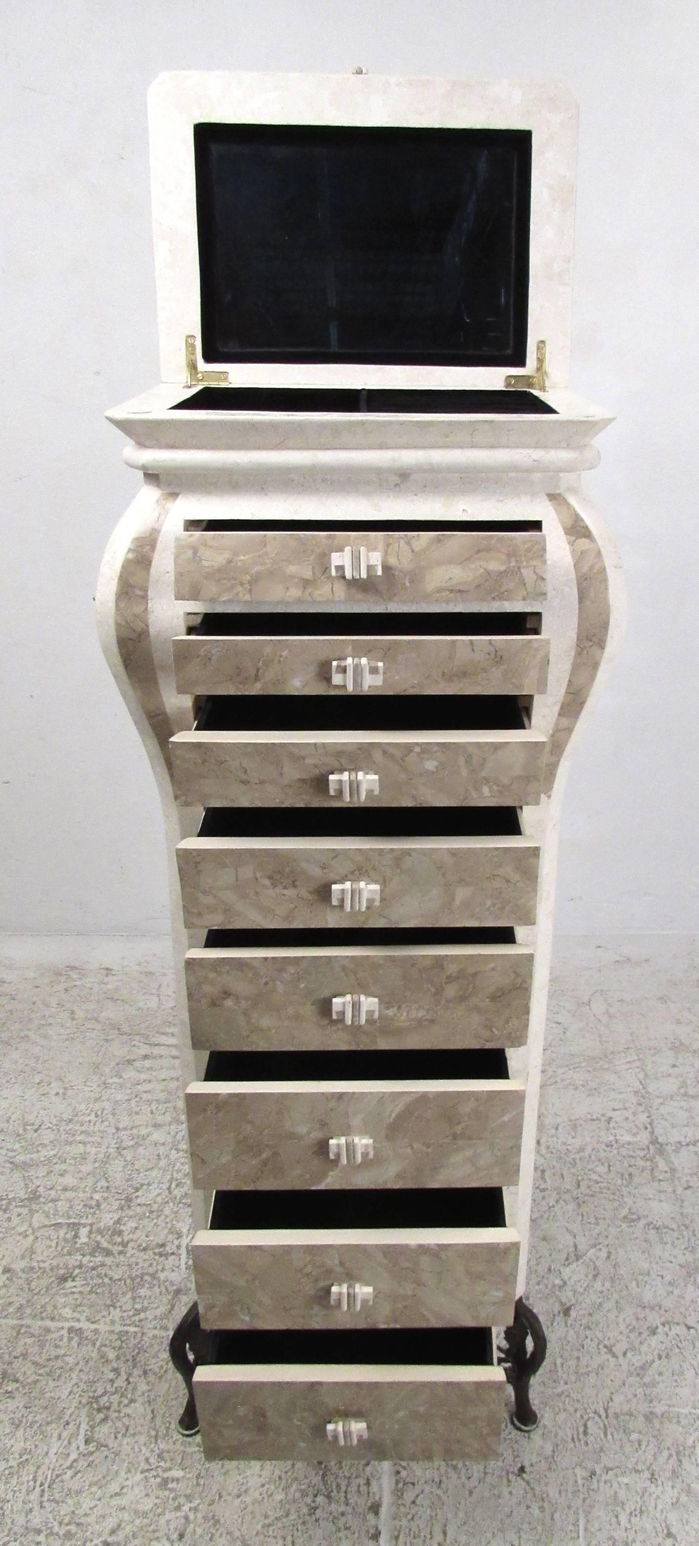 Modern Tessellated Stone Jewelry Armoire