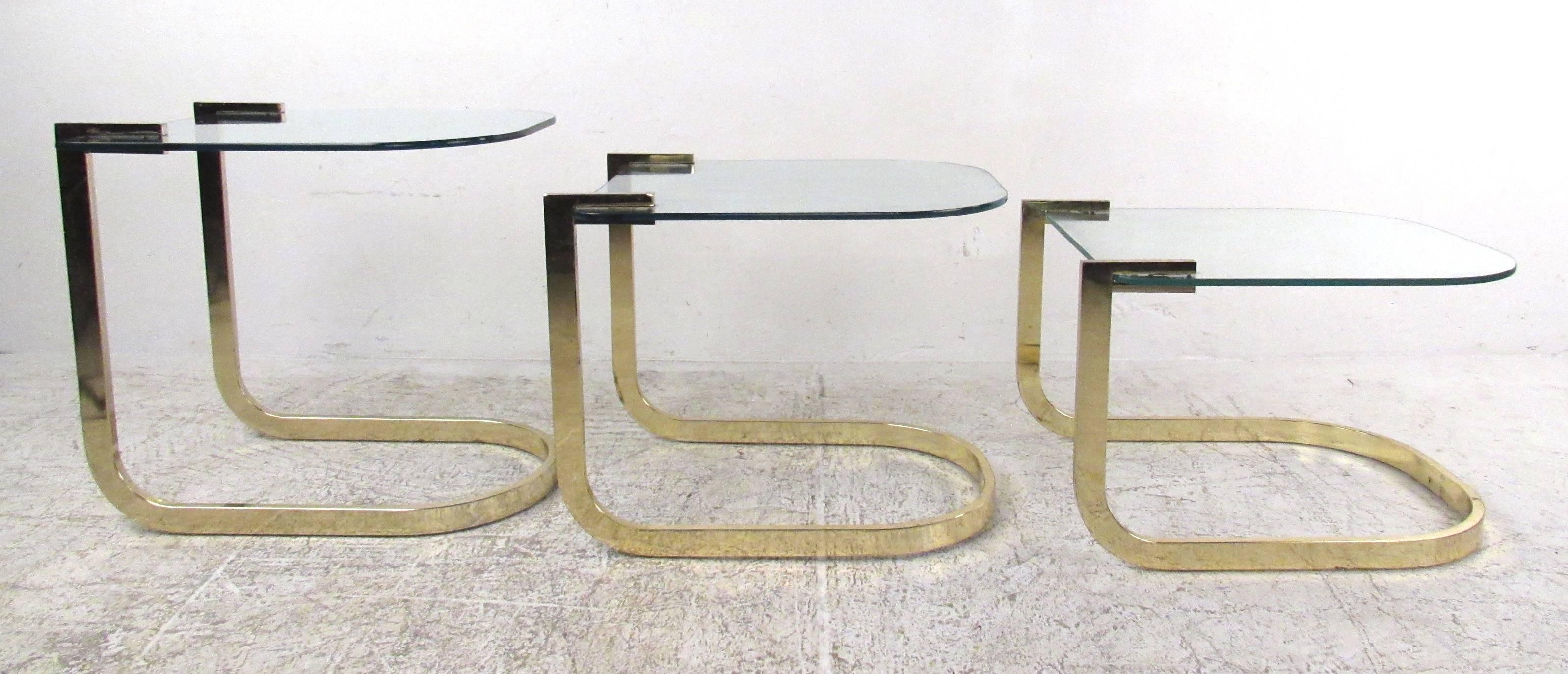 Mid-Century Modern Mid-Century Glass and Brass Nesting Tables by Design Institute America For Sale