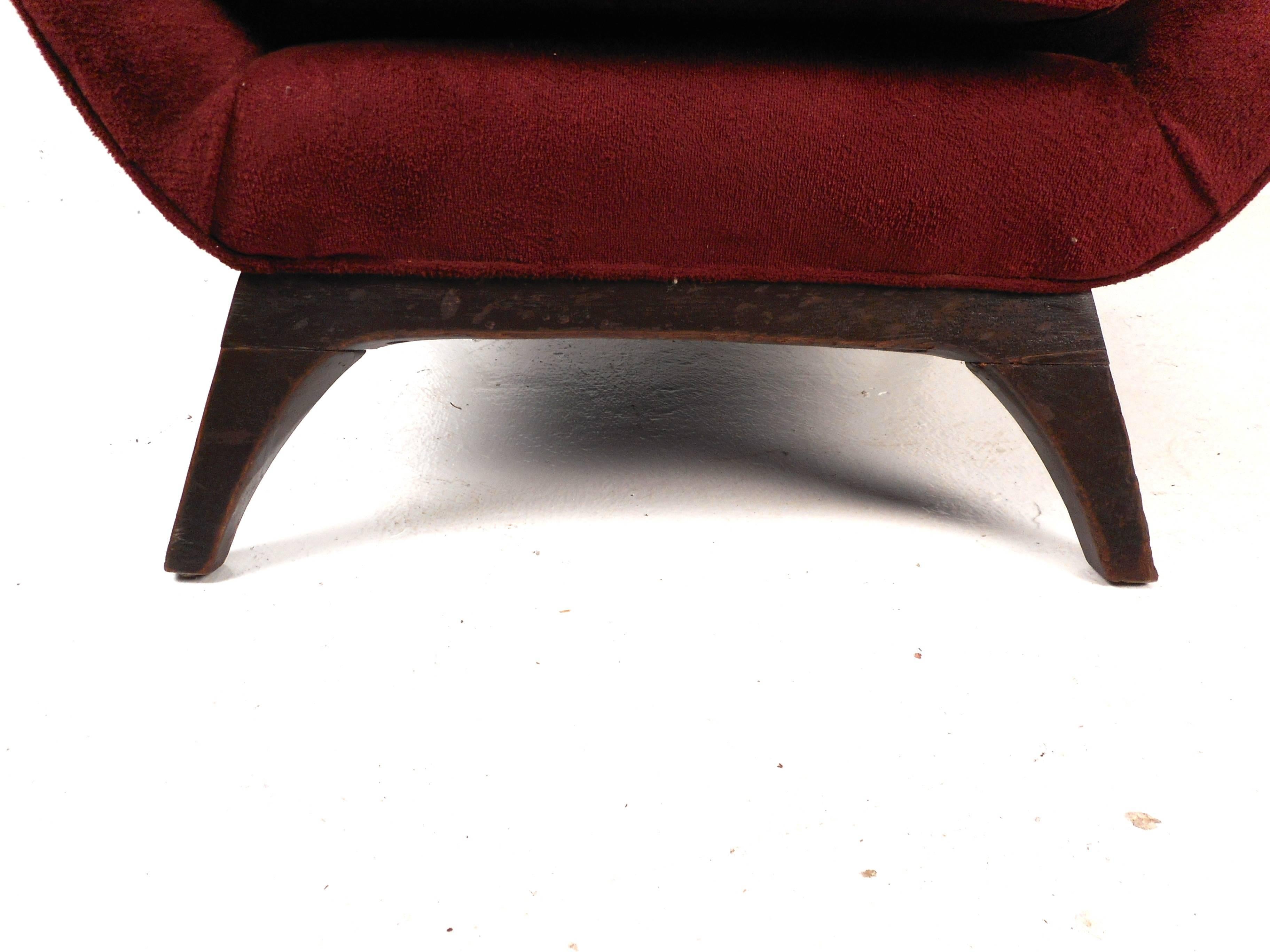 Walnut Mid-Century Modern High Back Lounge Chair in the Style of Adrian Pearsall For Sale