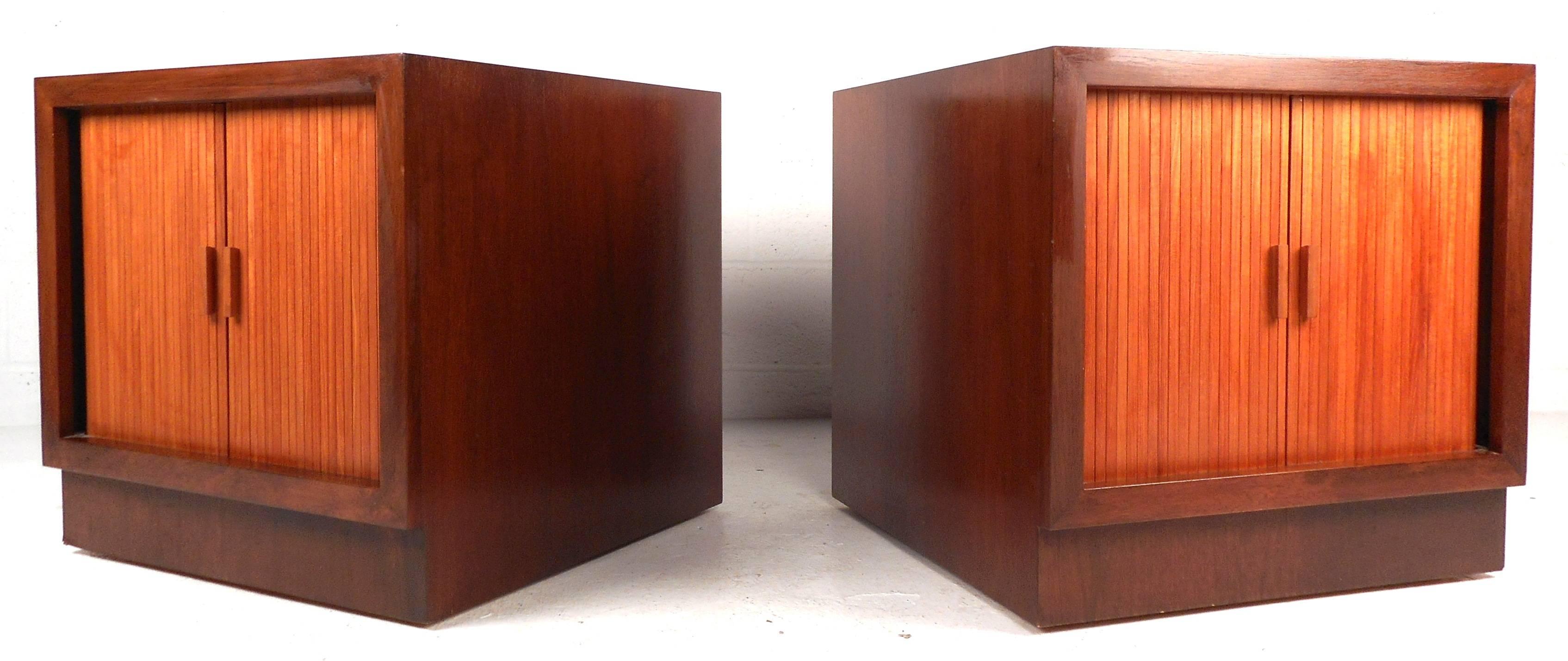 Mid-Century Modern Teak Tambour Nightstands In Good Condition In Brooklyn, NY