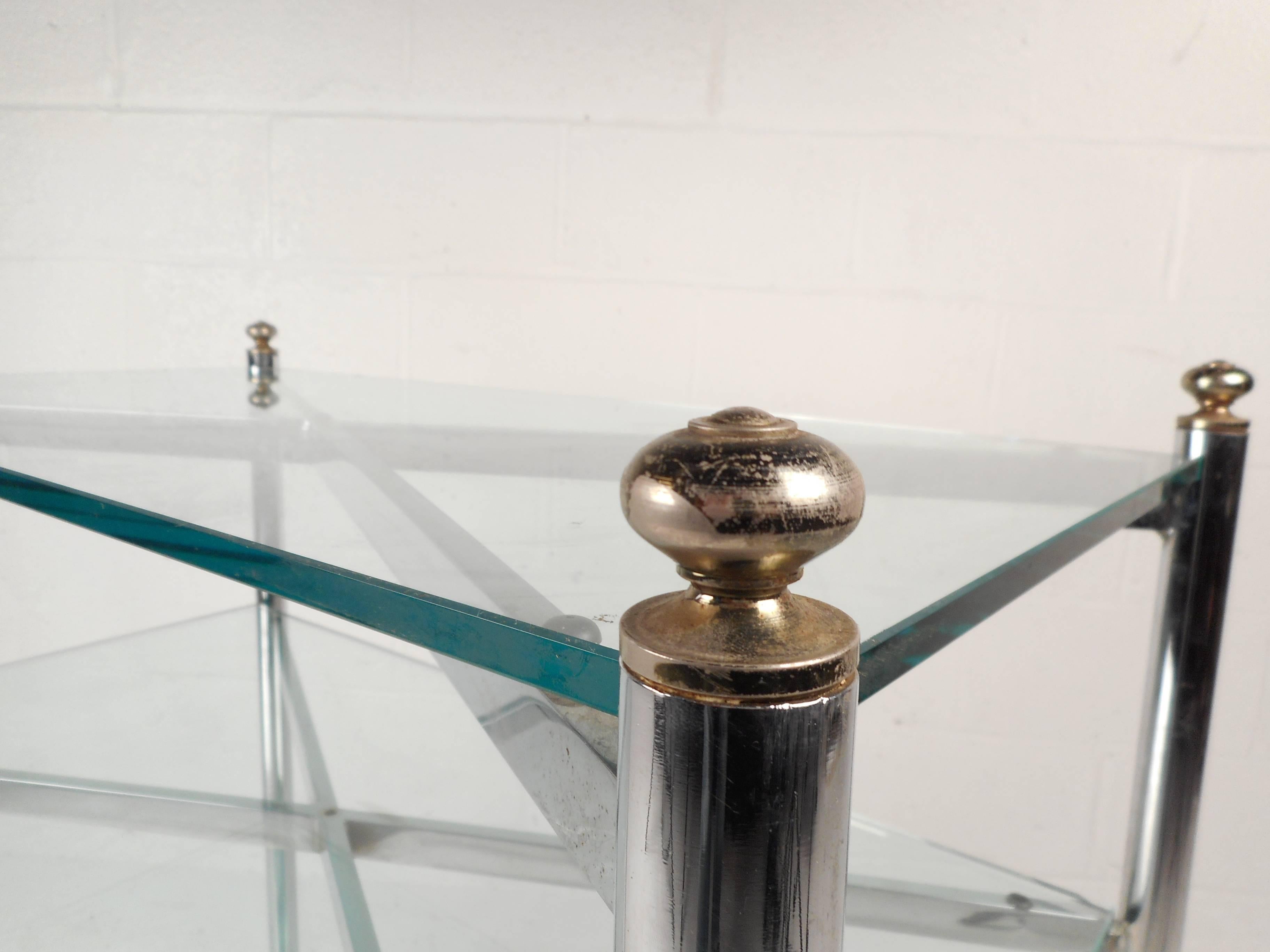 Late 20th Century Mid-Century Modern Chrome and Glass Display Shelf in the Style of Maison Jansen For Sale