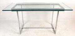 Mid-Century Modern Glass and Chrome Console Table in the Style of Milo Baughman