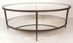 Mid-Century Modern Oval Two-Tier Textured Metal Coffee Table