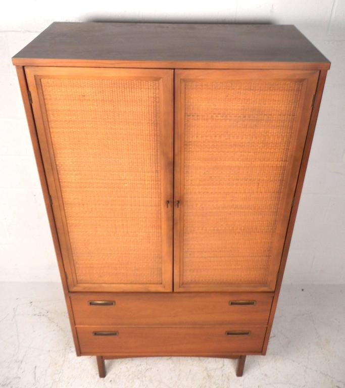 MidCentury Modern Cane Front Armoire Dresser at 1stDibs cane armoire, mid century armoire