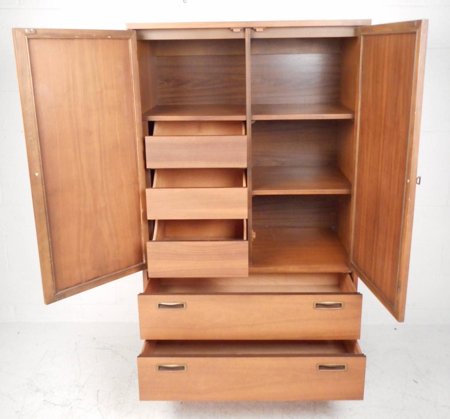 MidCentury Modern Cane Front Armoire Dresser For Sale at 1stdibs