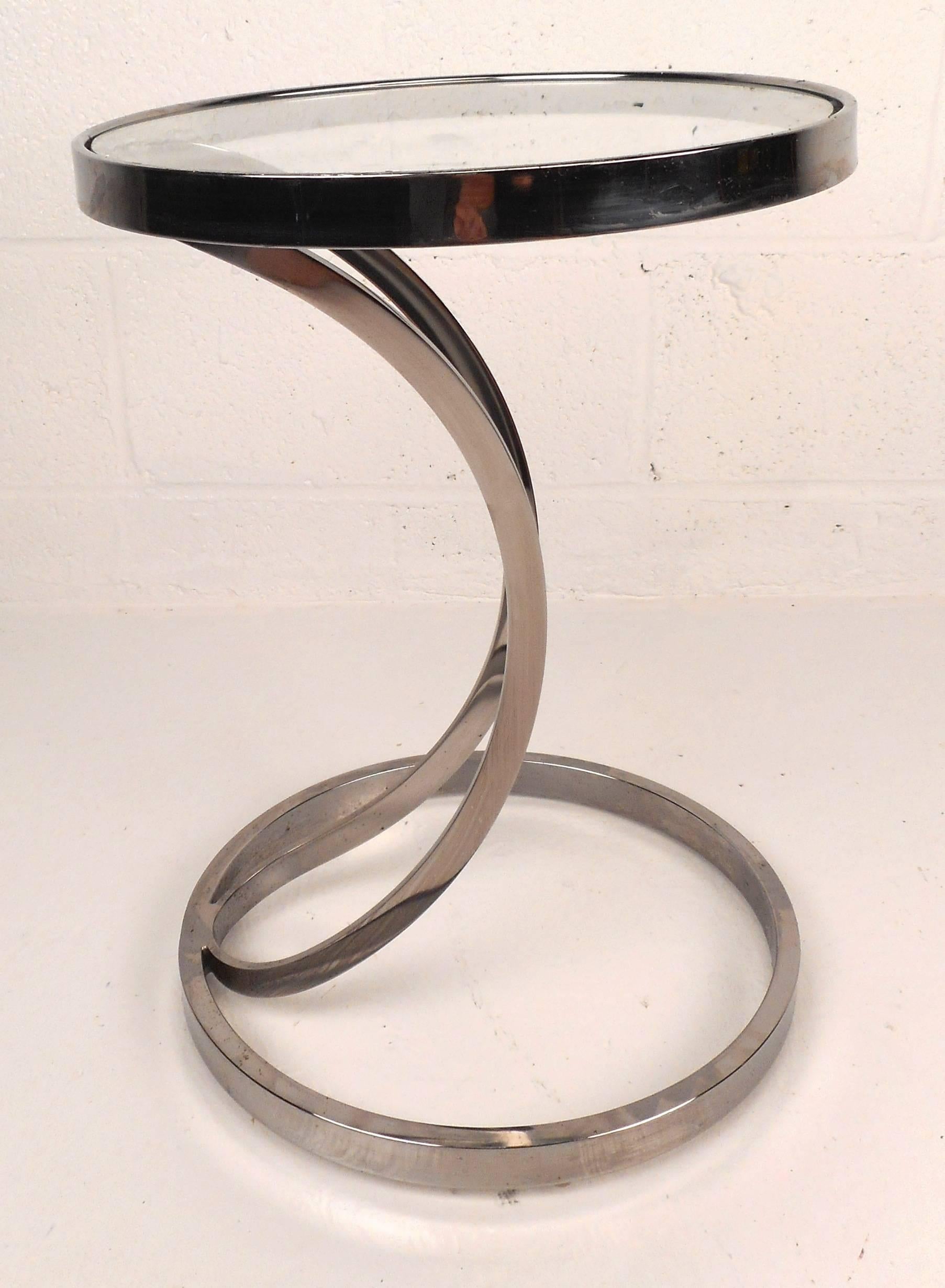 Mid-Century Modern Contemporary Modern Circular Chrome and Glass End Table