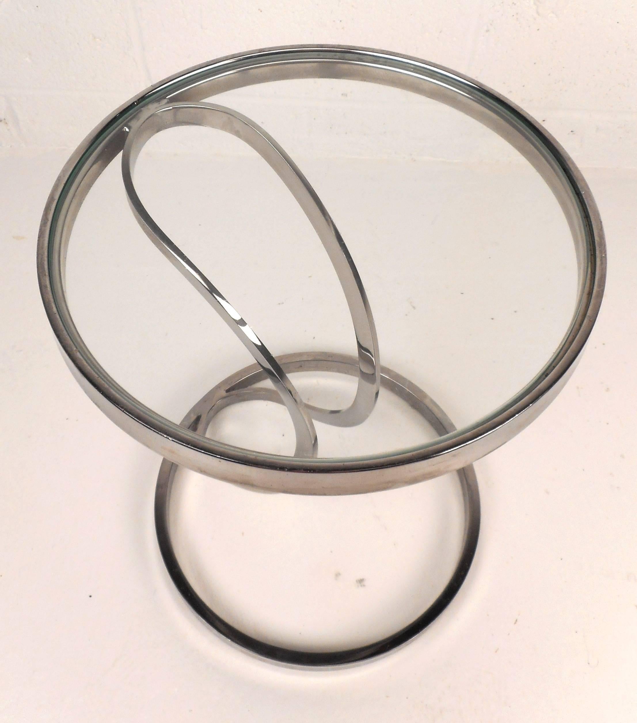 Late 20th Century Contemporary Modern Circular Chrome and Glass End Table