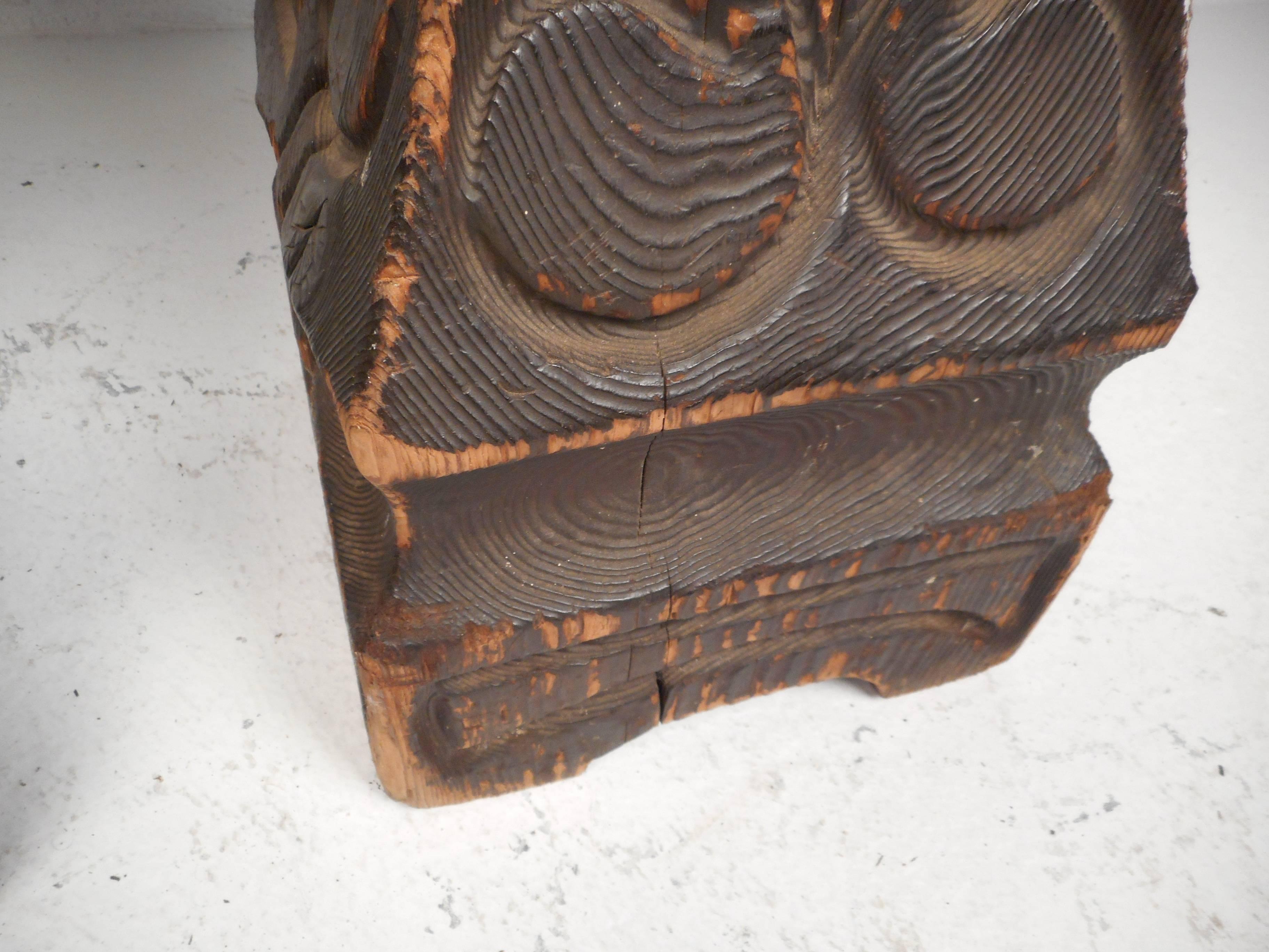 Mid-Century Modern Carved Tiki Bar Stools by Witco In Good Condition In Brooklyn, NY