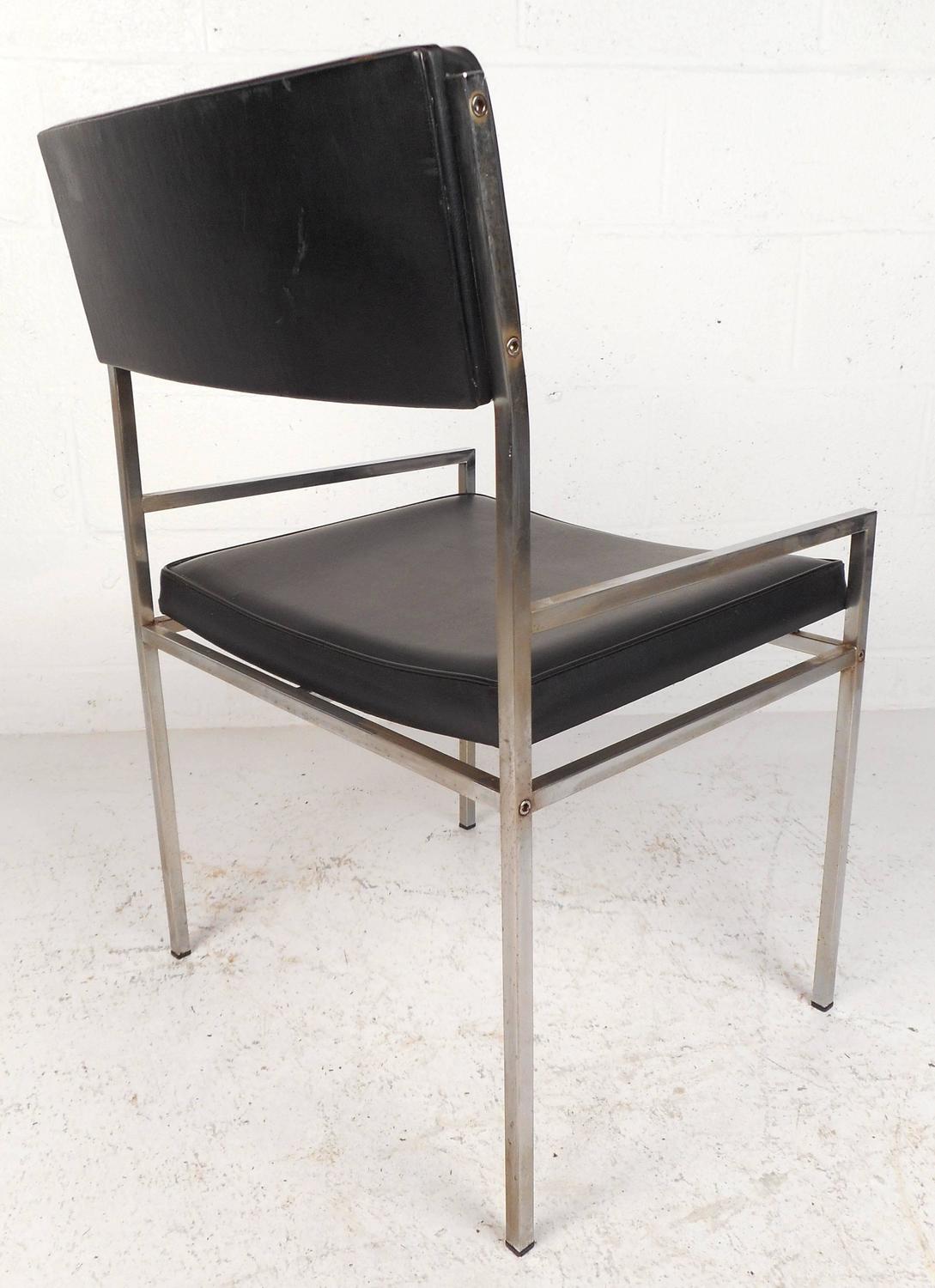 Set of MidCentury Modern Chrome and Vinyl Dining Chairs For Sale at