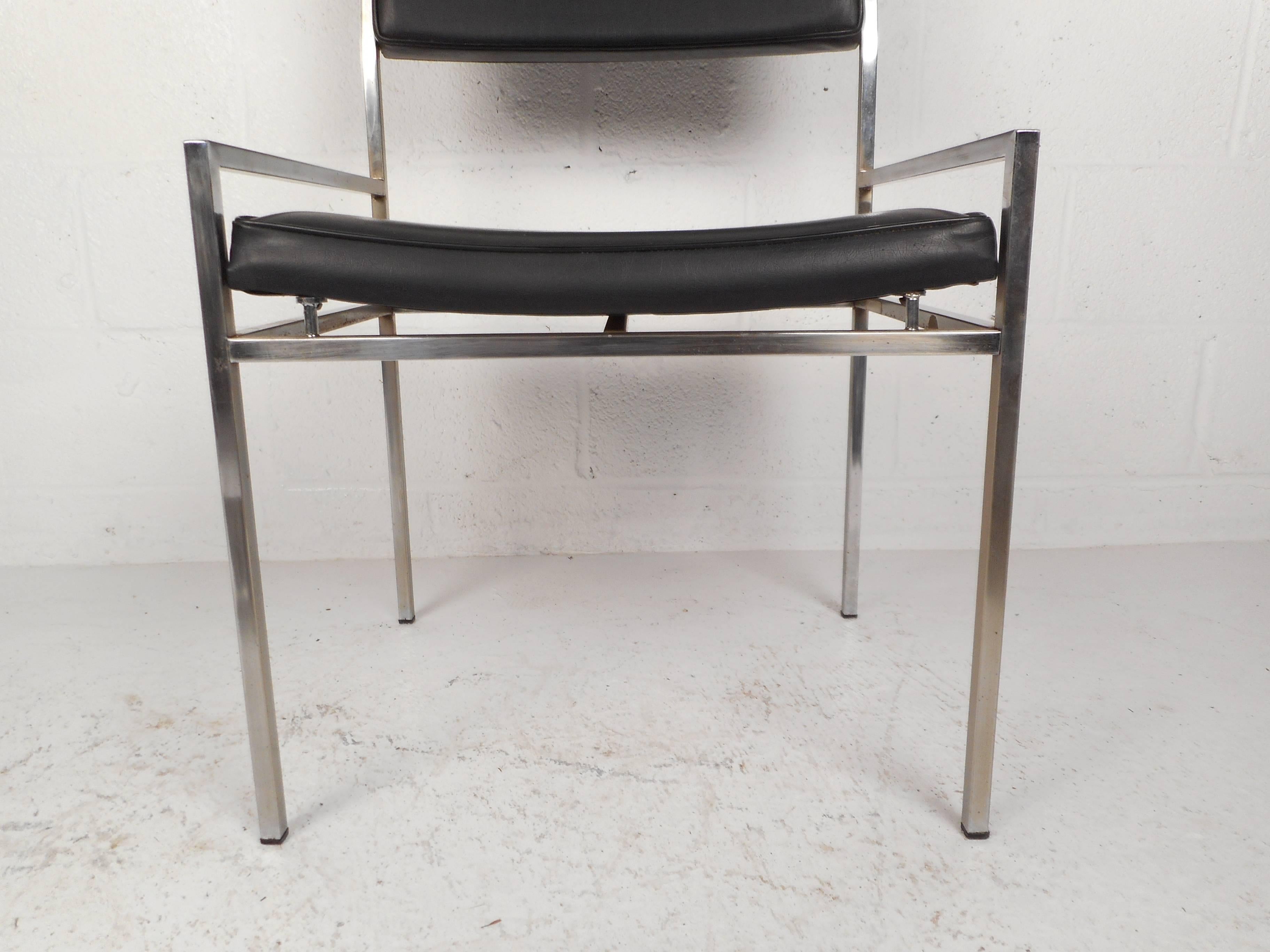 Set of Mid-Century Modern Chrome and Vinyl Dining Chairs 2