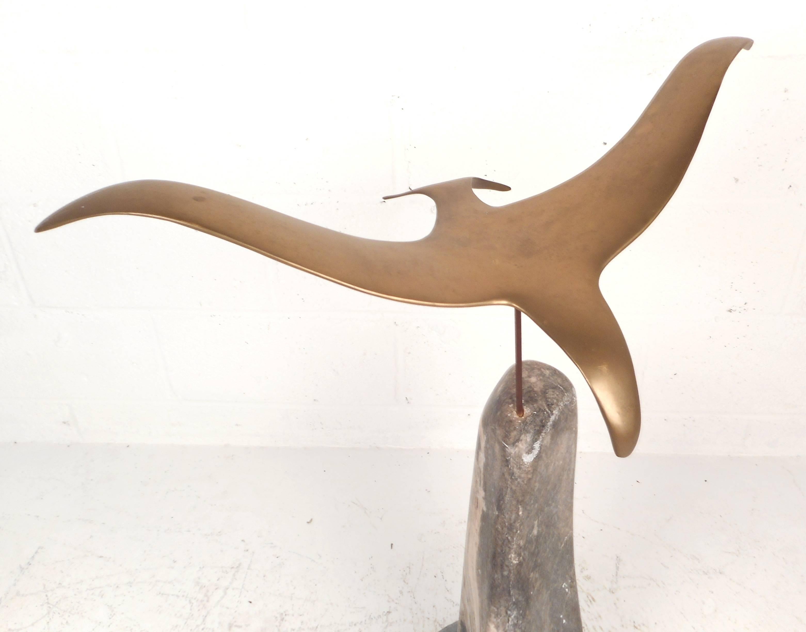Mid-Century Modern Style Brass and Marble Seagull Sculpture For Sale 1