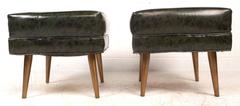 Mid-Century Modern Vinyl and Brass Mottled Foot Stools
