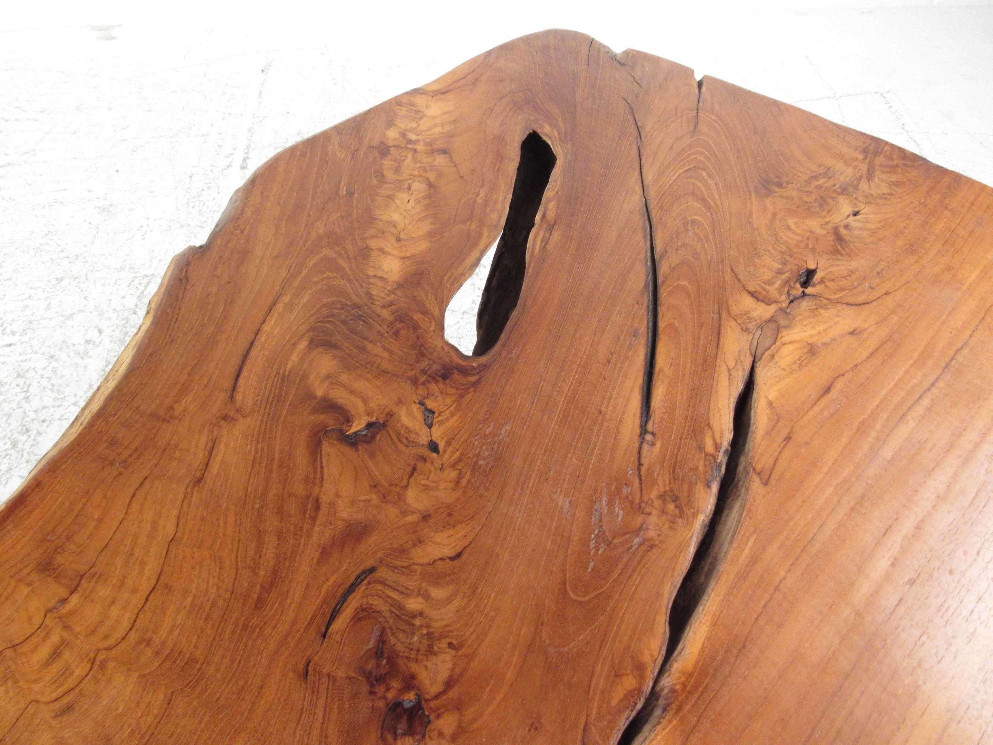 Rustic Modern Free Edge Tree Slab Coffee Table on Hairpin Legs 1