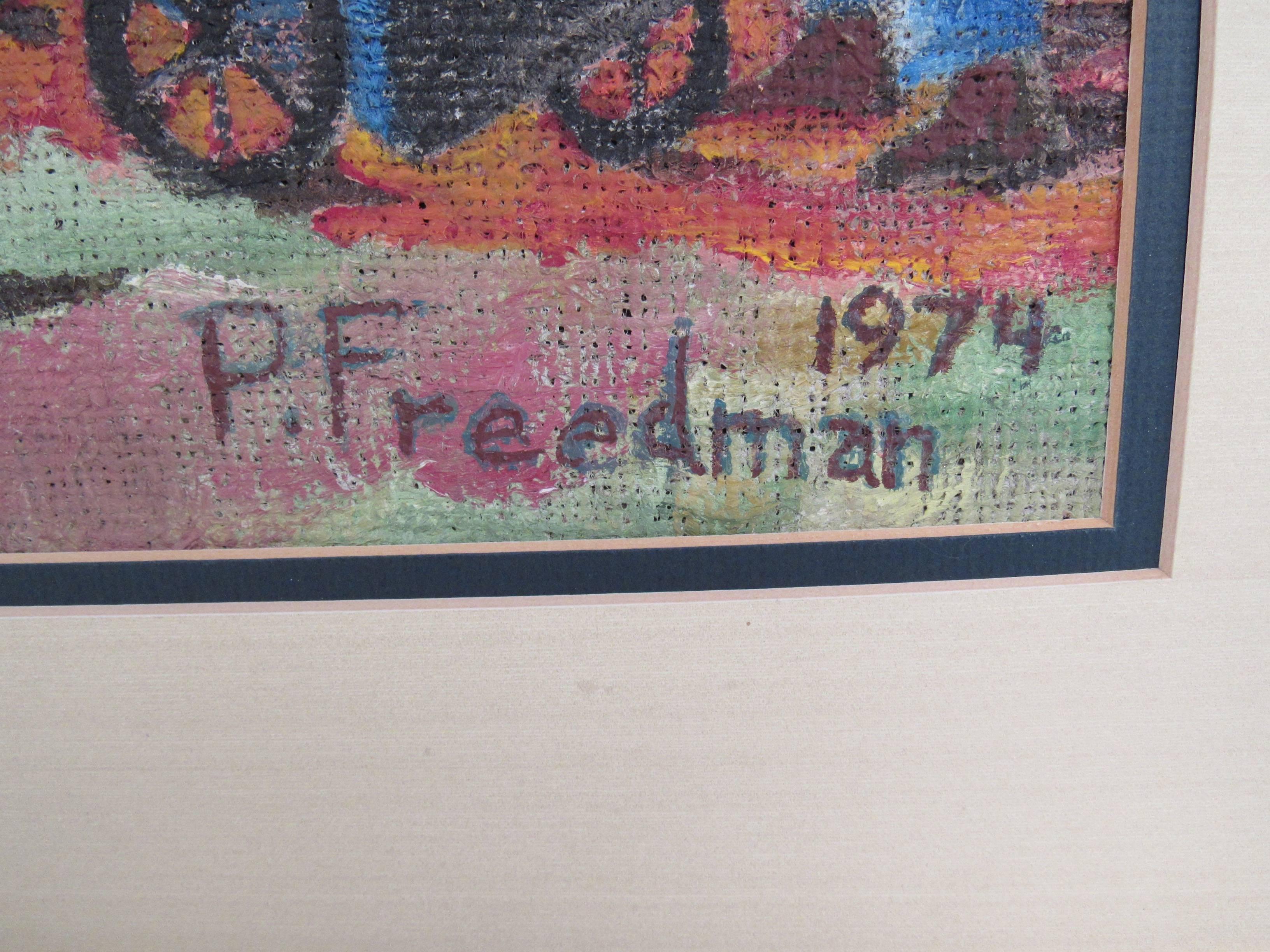Huile sur toile signée « P. Freedman, 1974 » Bon état - En vente à Brooklyn, NY