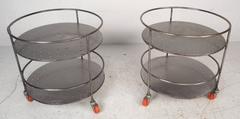 Vintage Industrial Two-Tier Circular Metal Rolling Cart