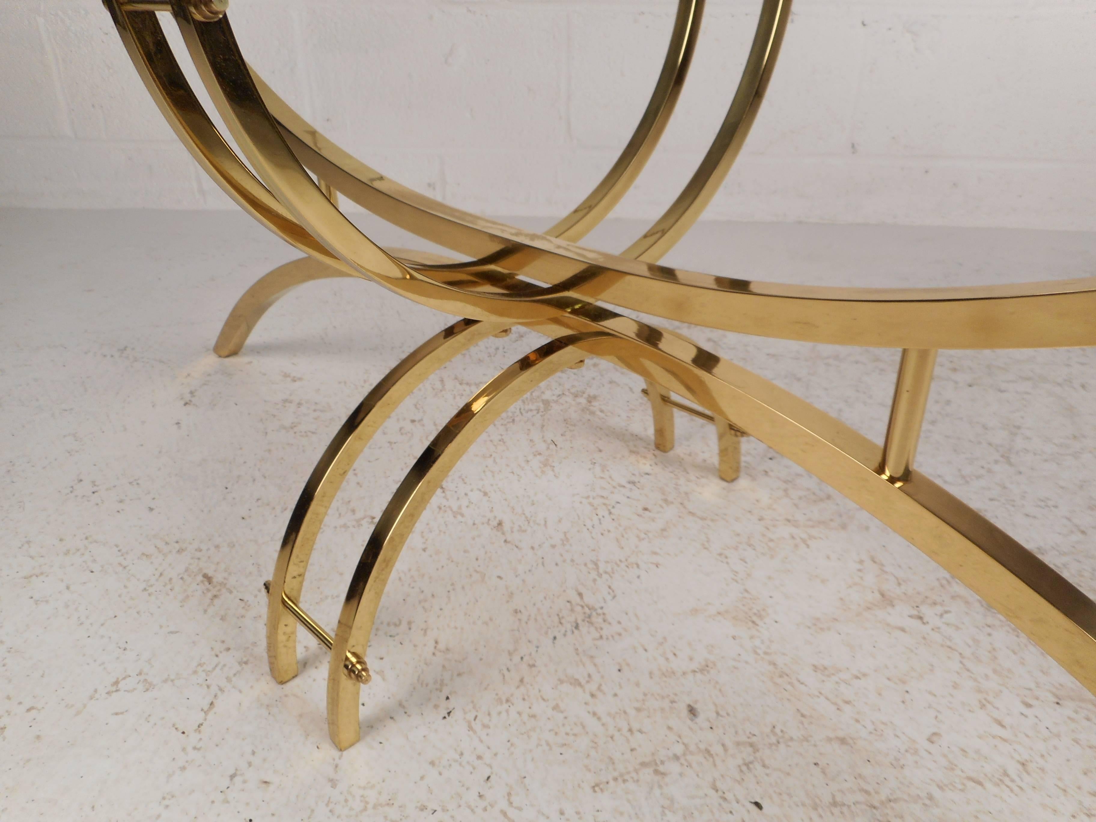 Contemporary Modern Glass and Brass Surfboard Coffee Table 1