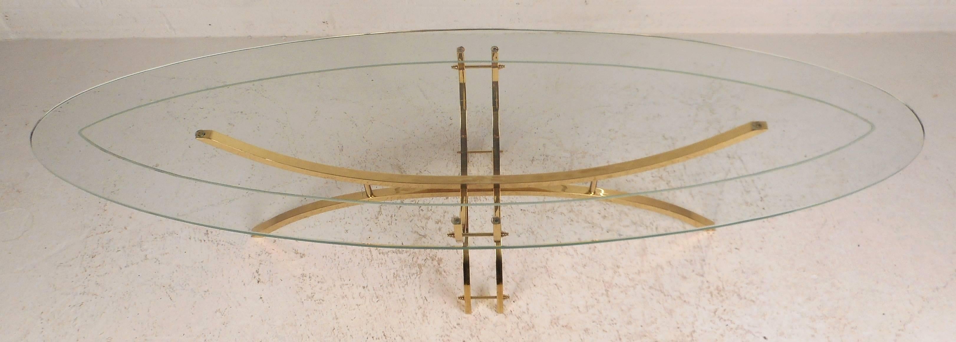 Mid-Century Modern Contemporary Modern Glass and Brass Surfboard Coffee Table