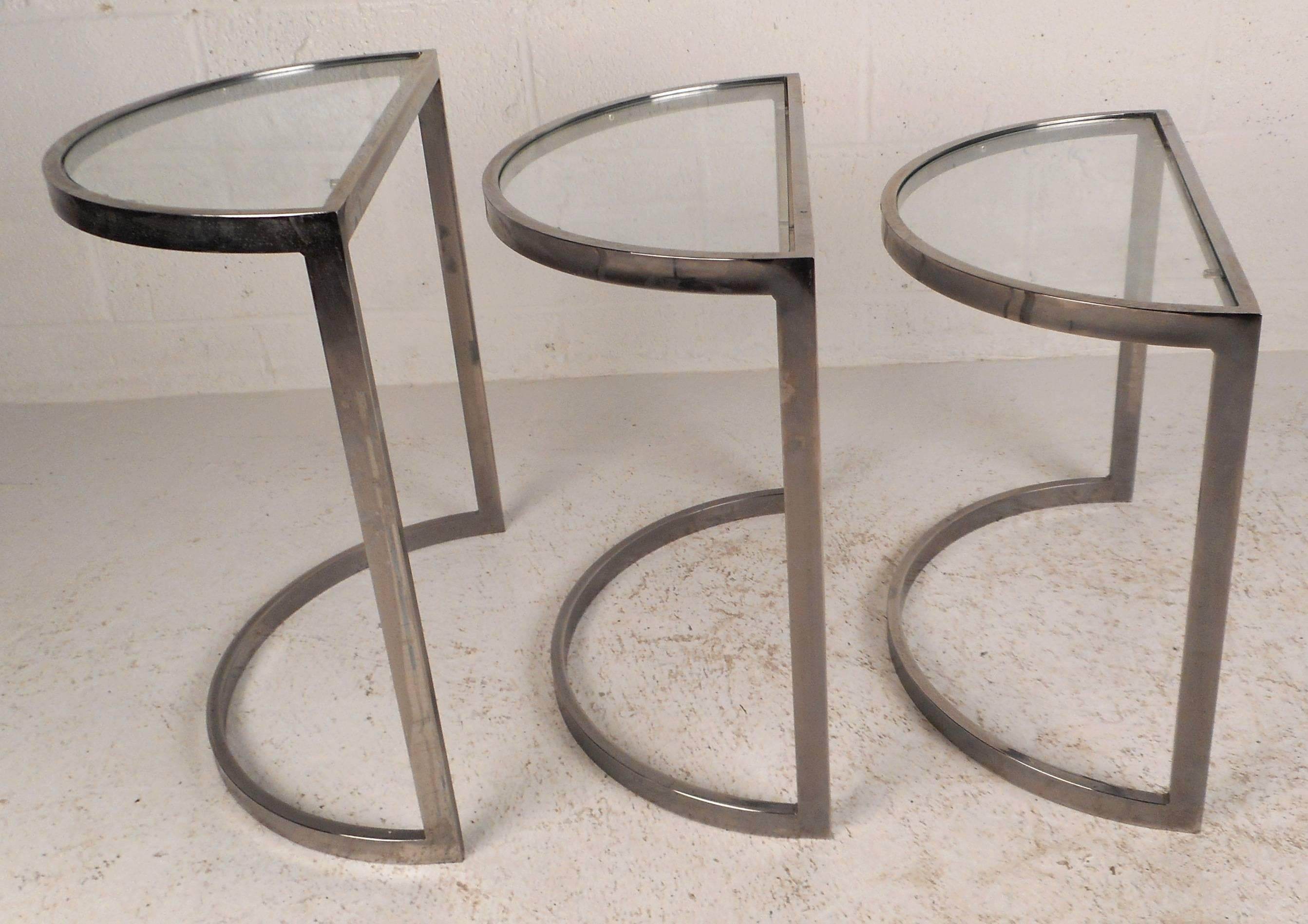 Glass Mid-Century Modern Chrome Nesting Tables in the Style of Metropolitan Furniture