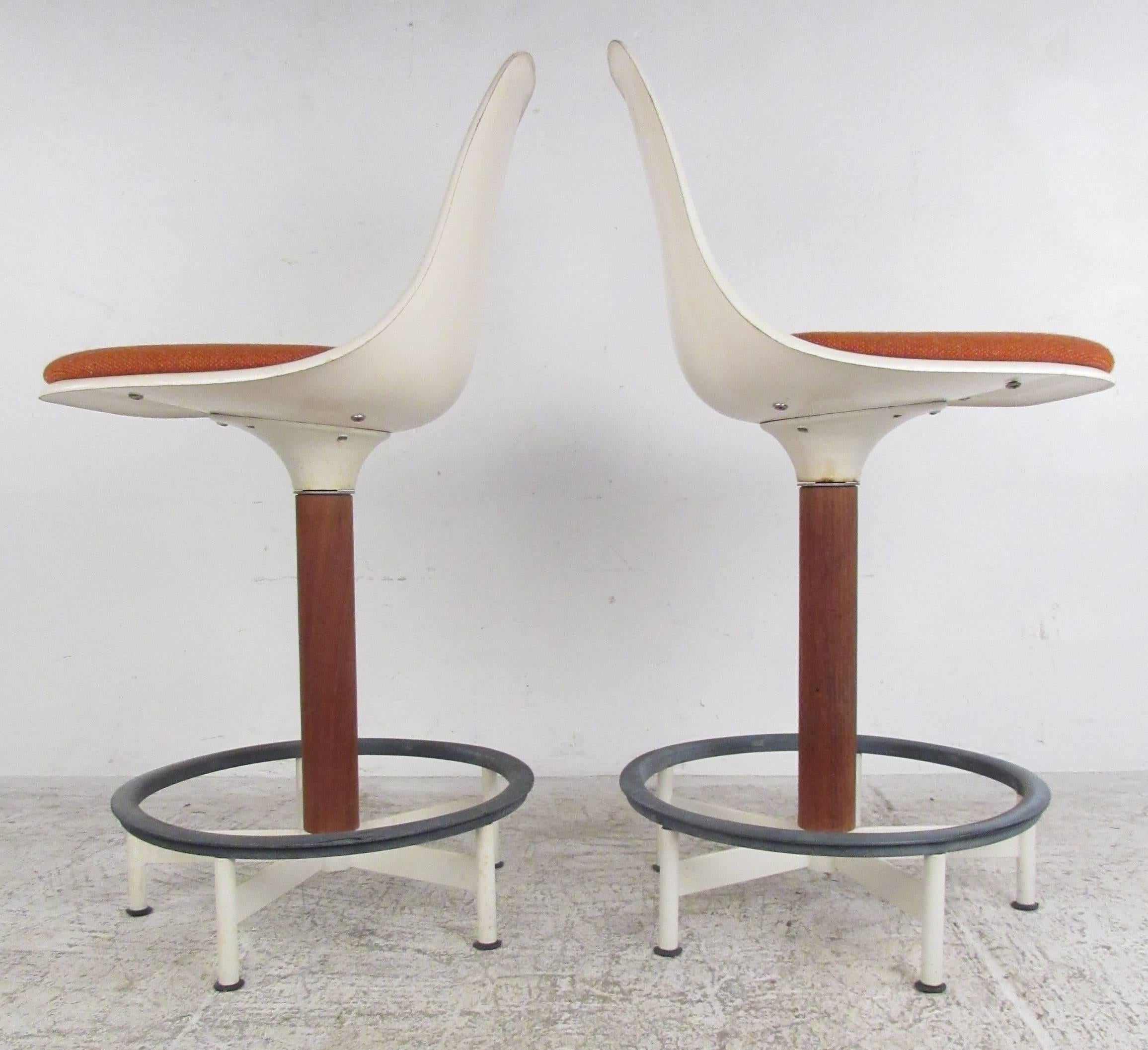 American Vintage Modern Pair of Swivel Stools by Burke