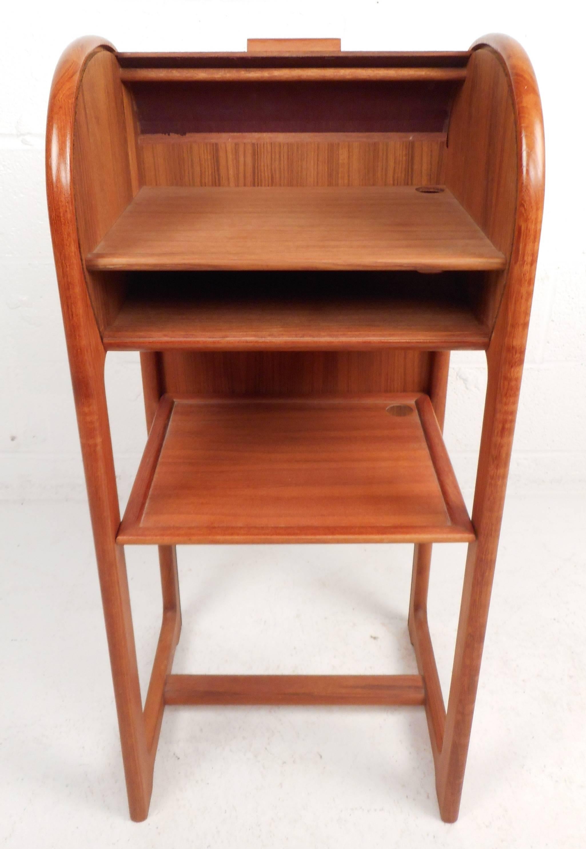 Late 20th Century Mid-Century Modern Small Teak Roll Top Storage Shelf