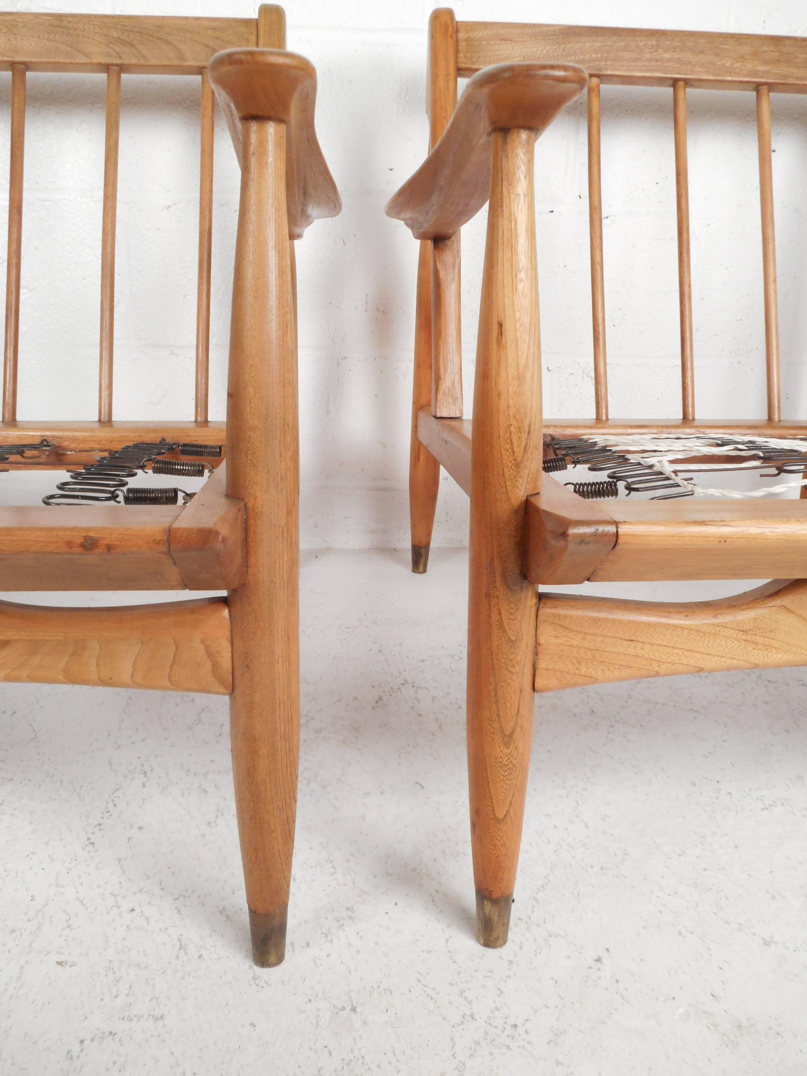 Upholstery Mid-Century Modern Oak Lounge Chairs
