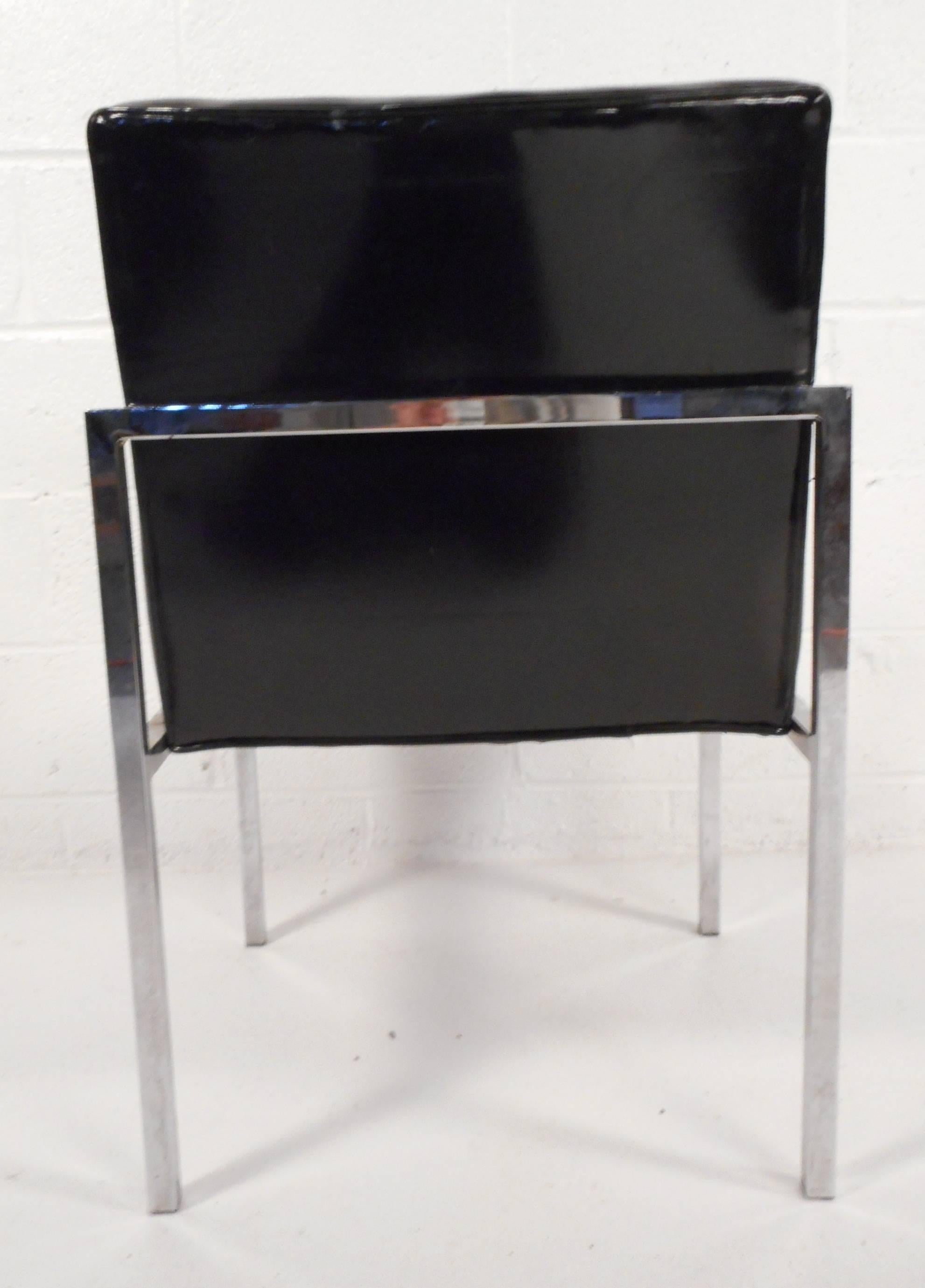Set of Mid-Century Modern Vinyl and Chrome Dining Chairs In Good Condition In Brooklyn, NY