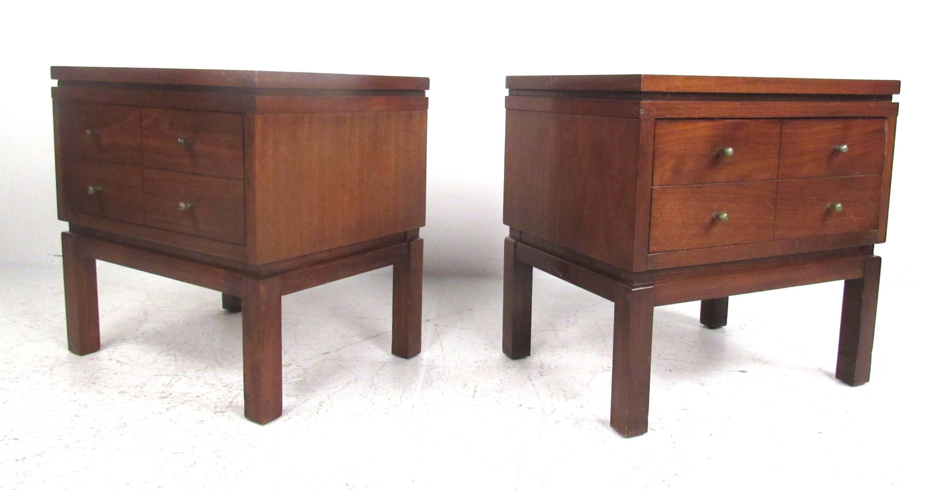 Single drawer Mid-Century walnut nightstands by Ramseur Furniture Co.