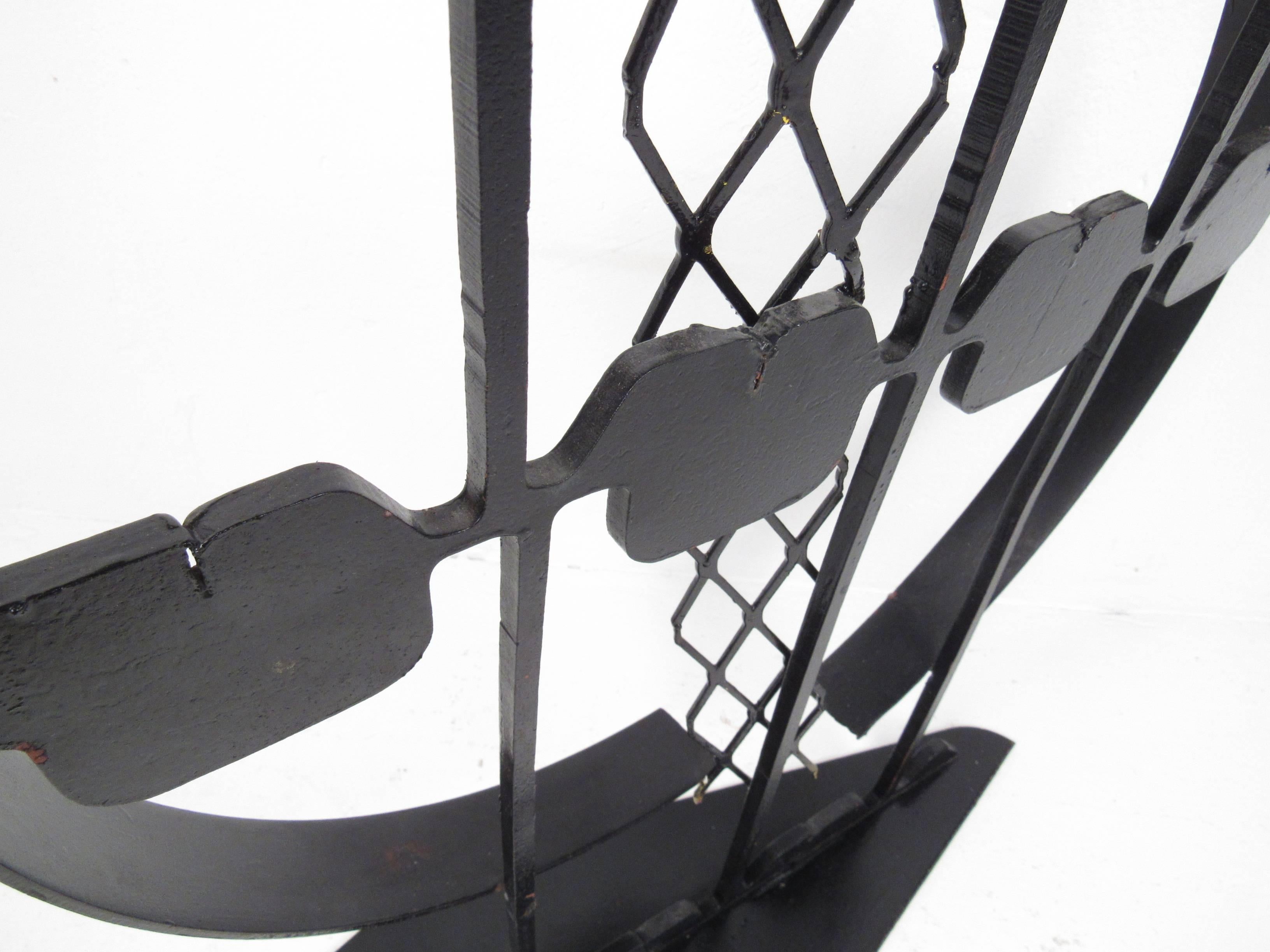 Folk Art Industrial Metal Brutalist Geometric Sculpture For Sale