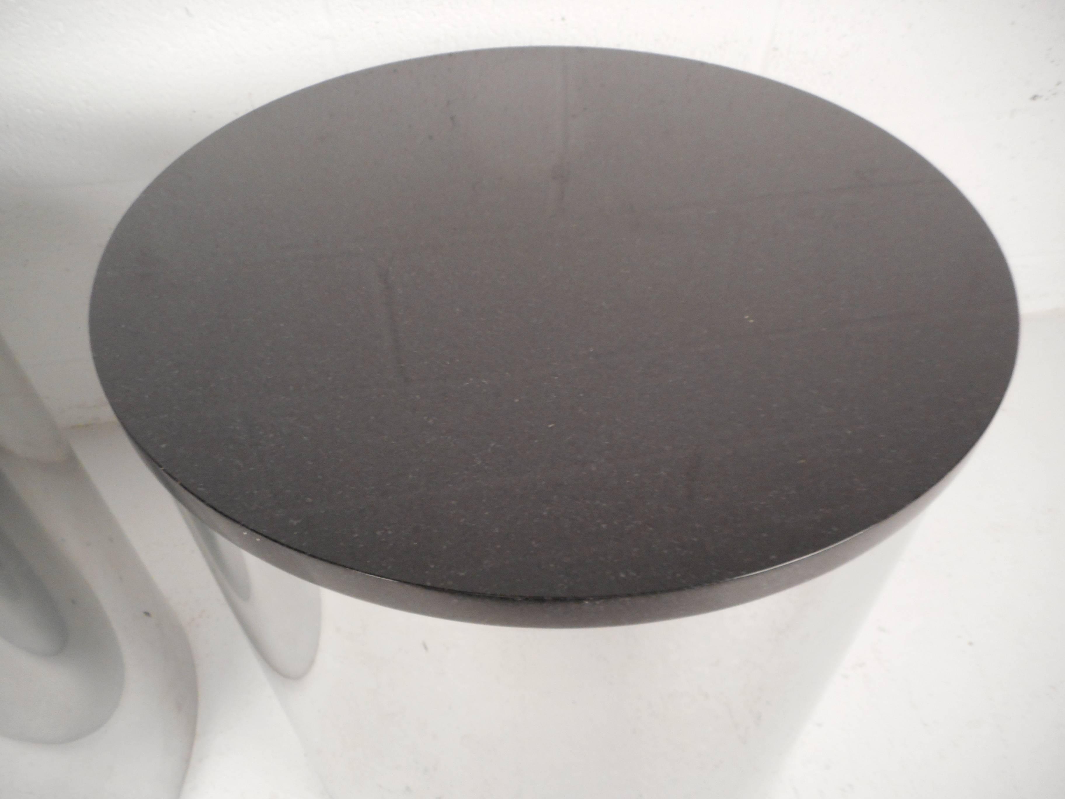 20th Century Contemporary Modern Round Granite Top End Tables