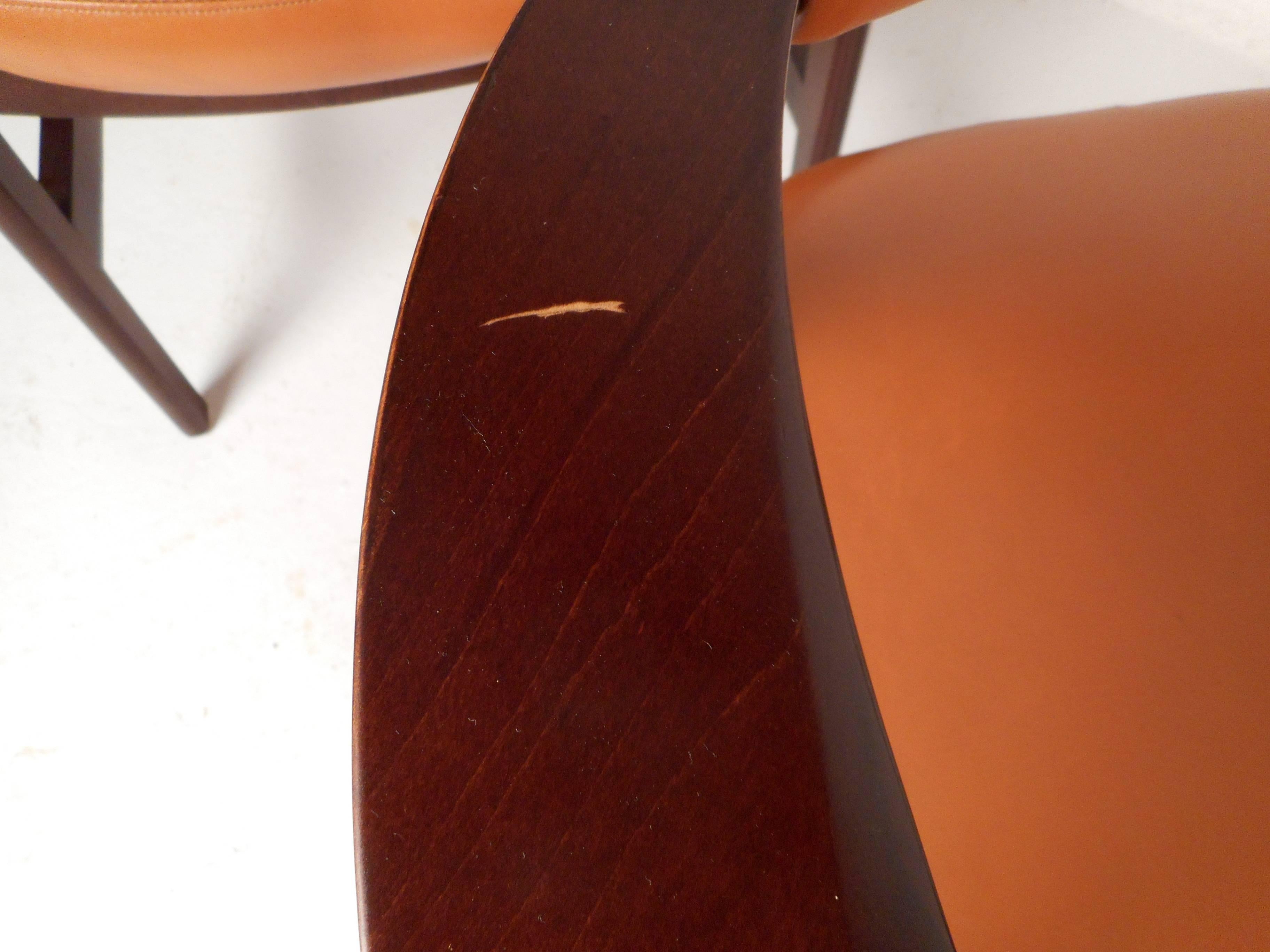 Walnut Set of Mid-Century Modern Vinyl Dining Chairs For Sale