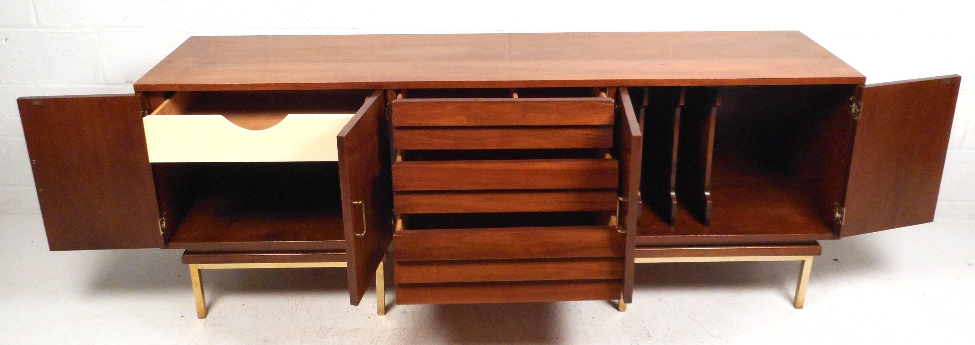 Mid-Century Modern Walnut Credenza by American of Martinsville with a Louvered Front For Sale