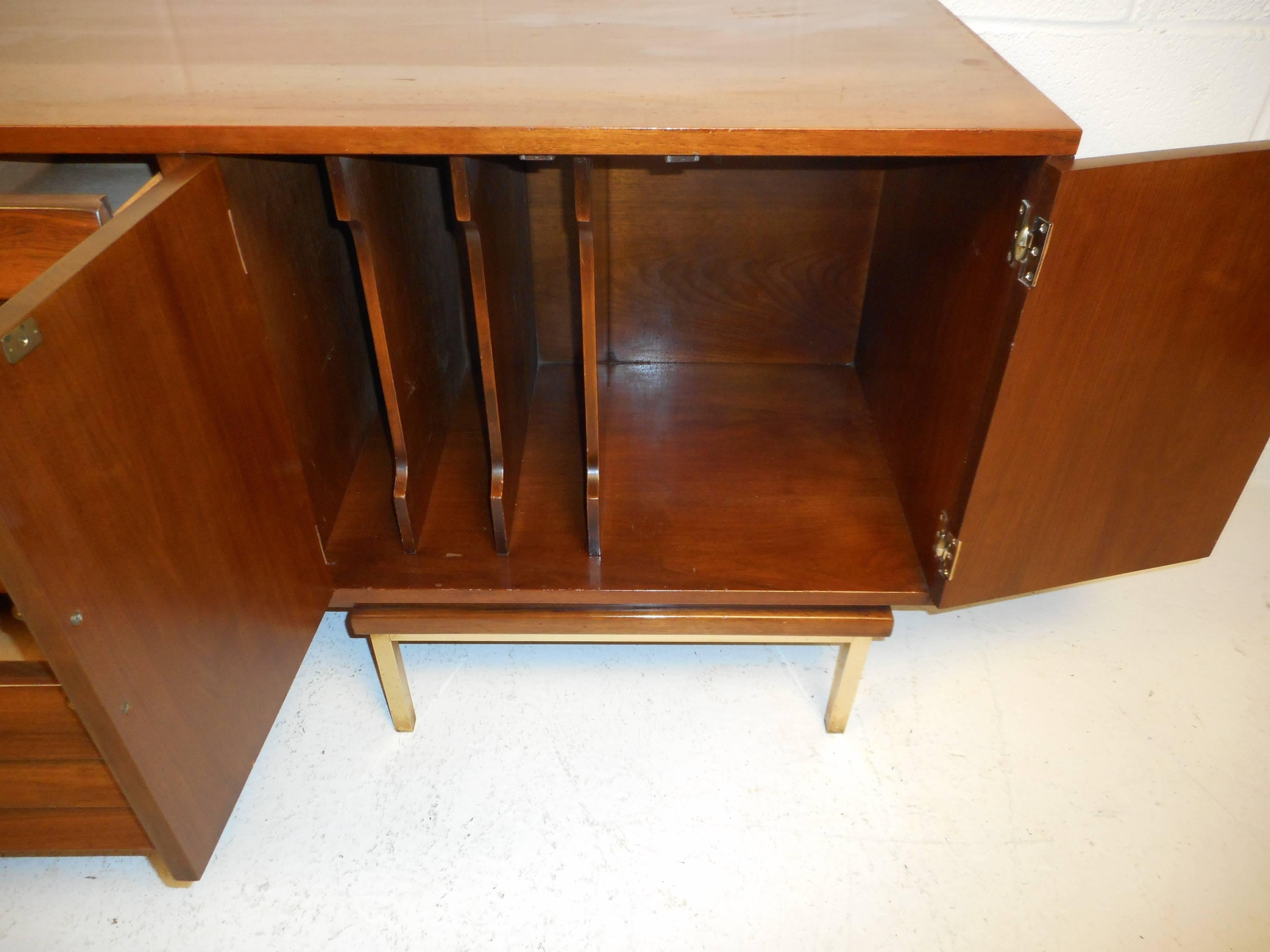 Late 20th Century Walnut Credenza by American of Martinsville with a Louvered Front For Sale