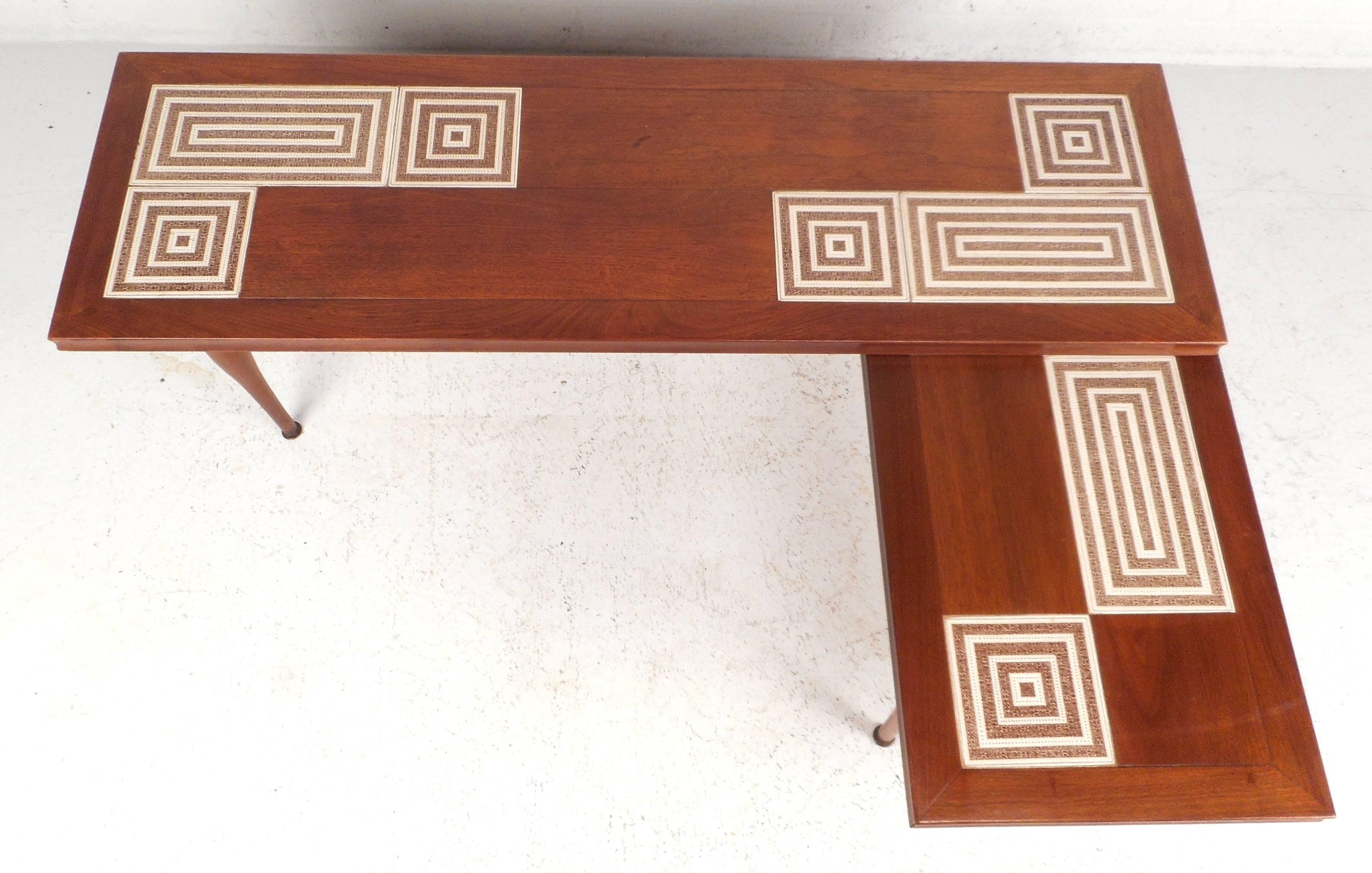 Walnut Mid-Century Modern Tile-Tip Pivot Coffee Table For Sale