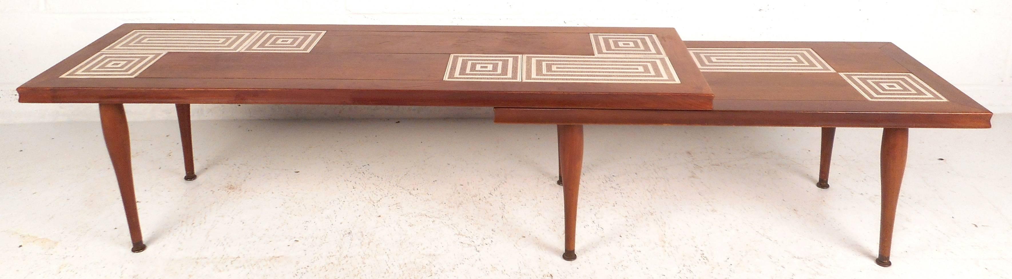 Mid-Century Modern Tile-Tip Pivot Coffee Table In Good Condition For Sale In Brooklyn, NY