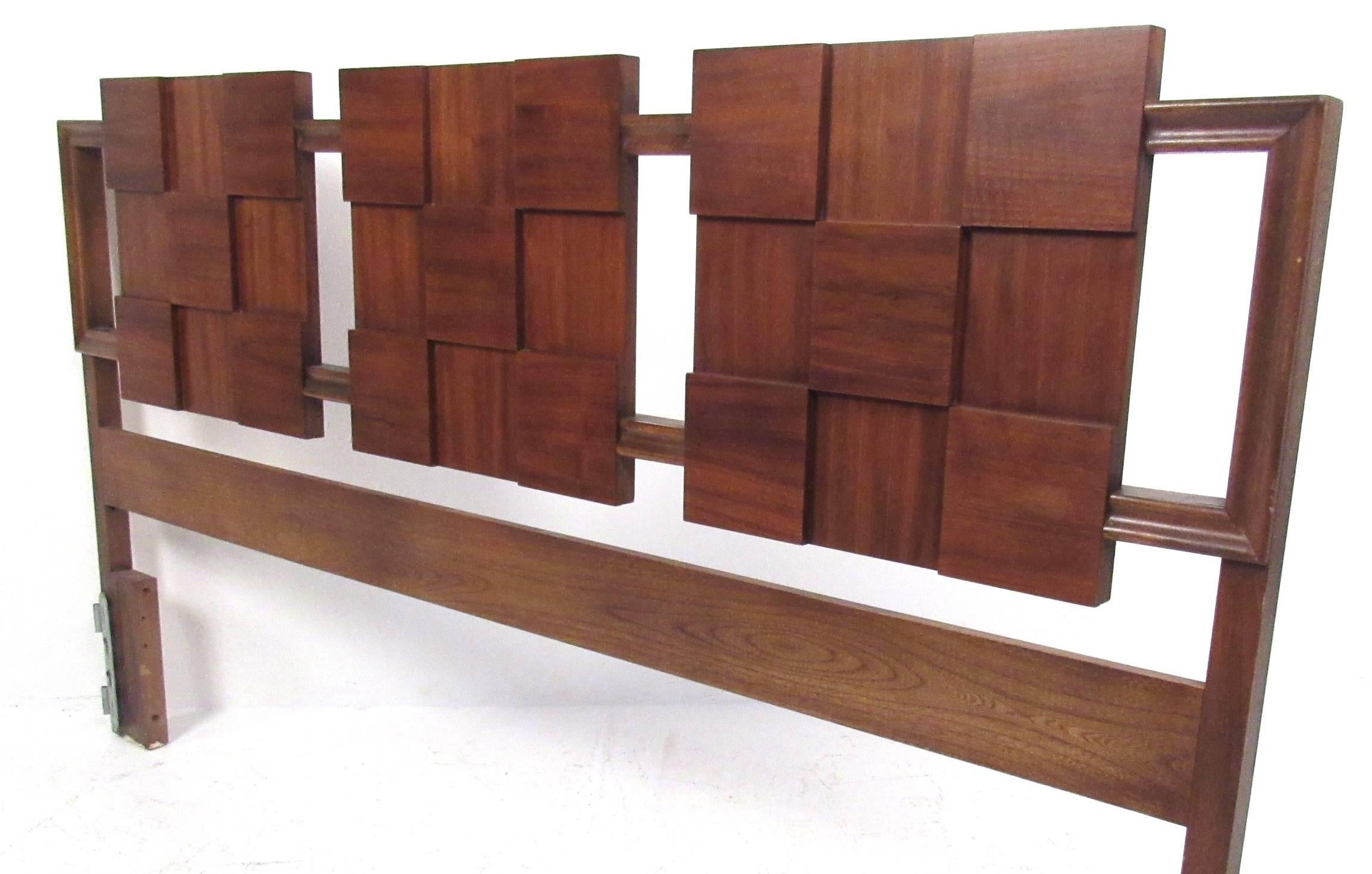 Paul Evans style Brutalist headboard in walnut. Please confirm item location (NY or NJ) with dealer.