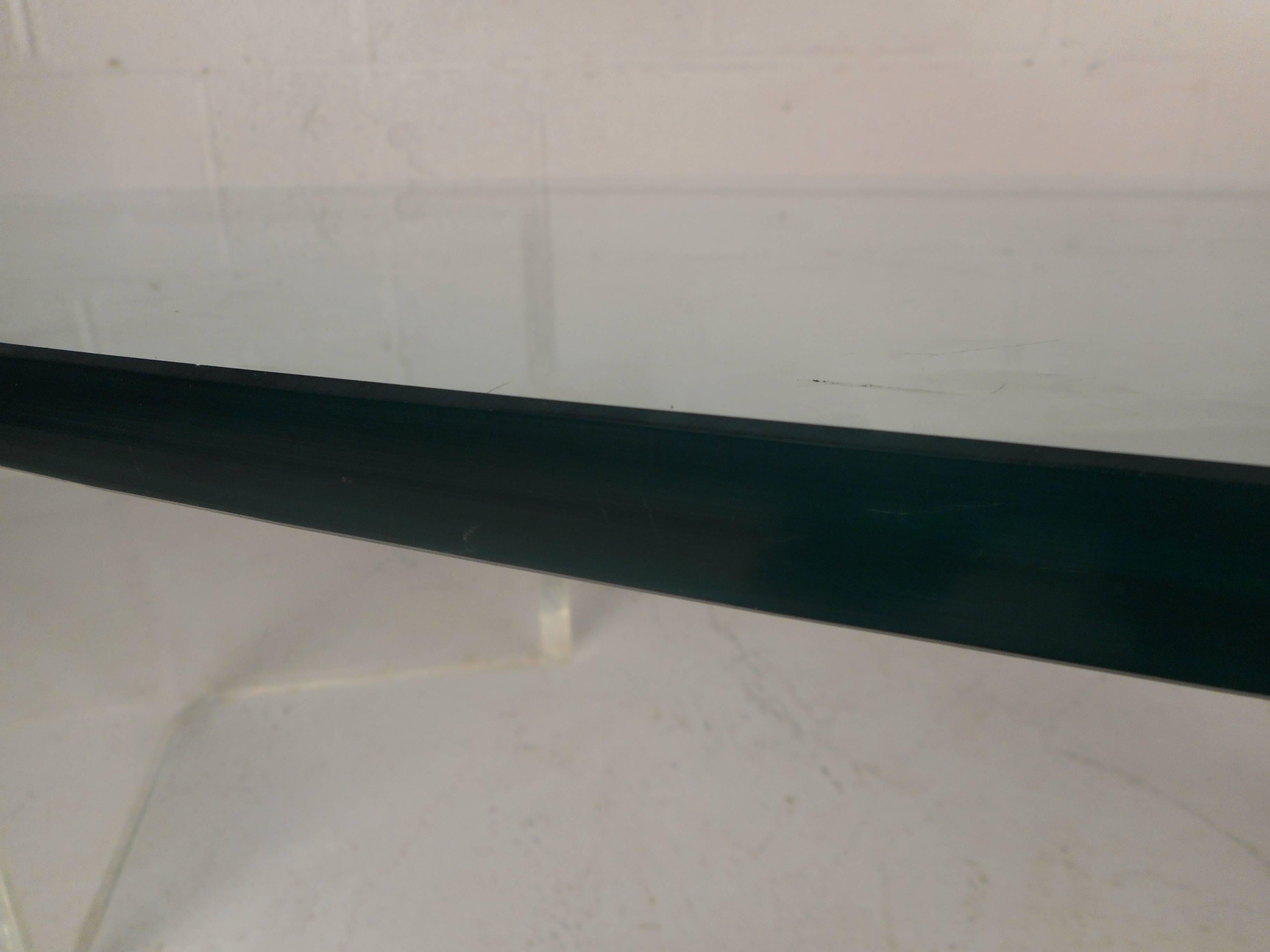 Mid-Century Modern Oval Glass and Lucite Coffee Table 1