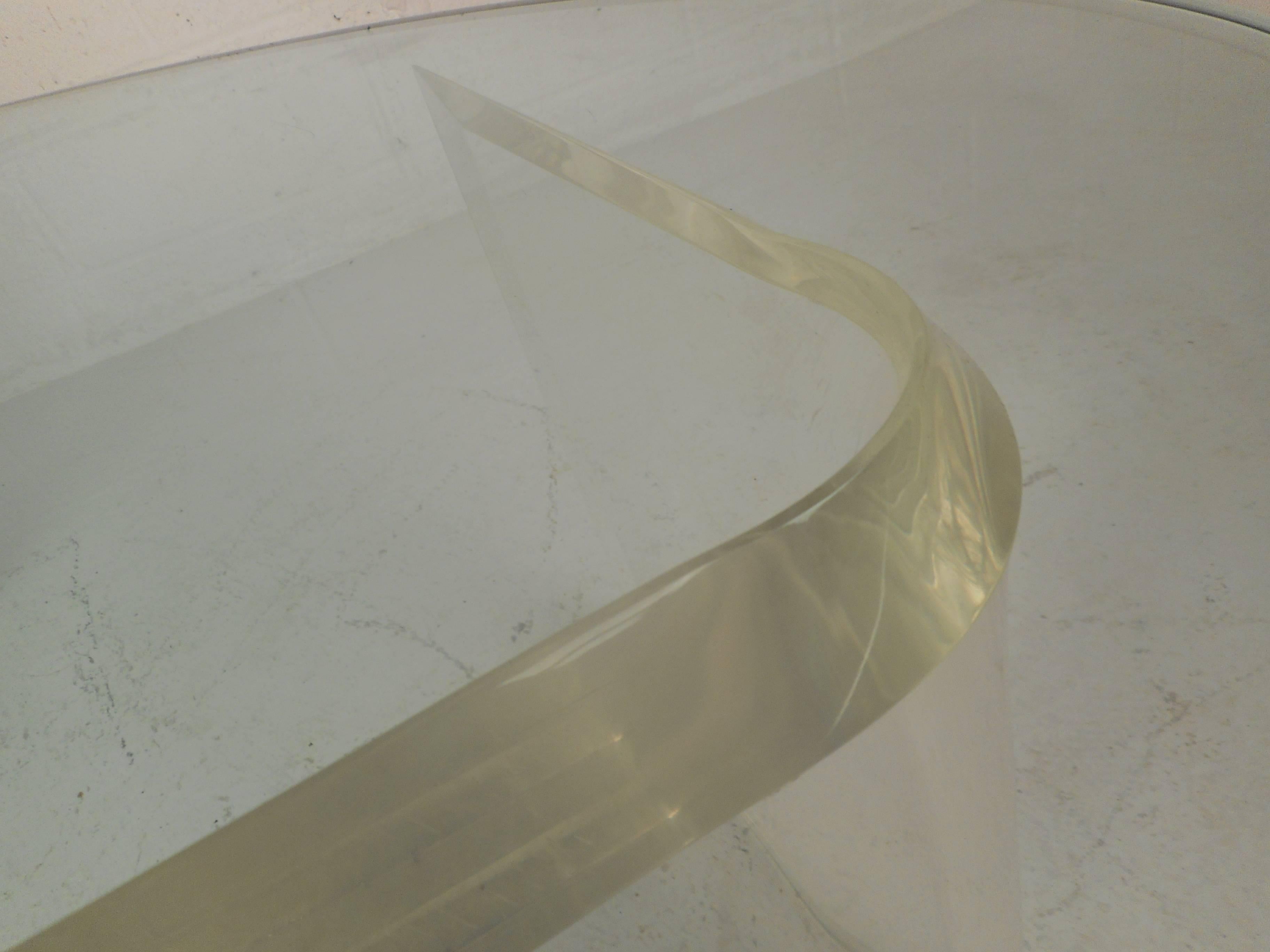Mid-Century Modern Oval Glass and Lucite Coffee Table 2