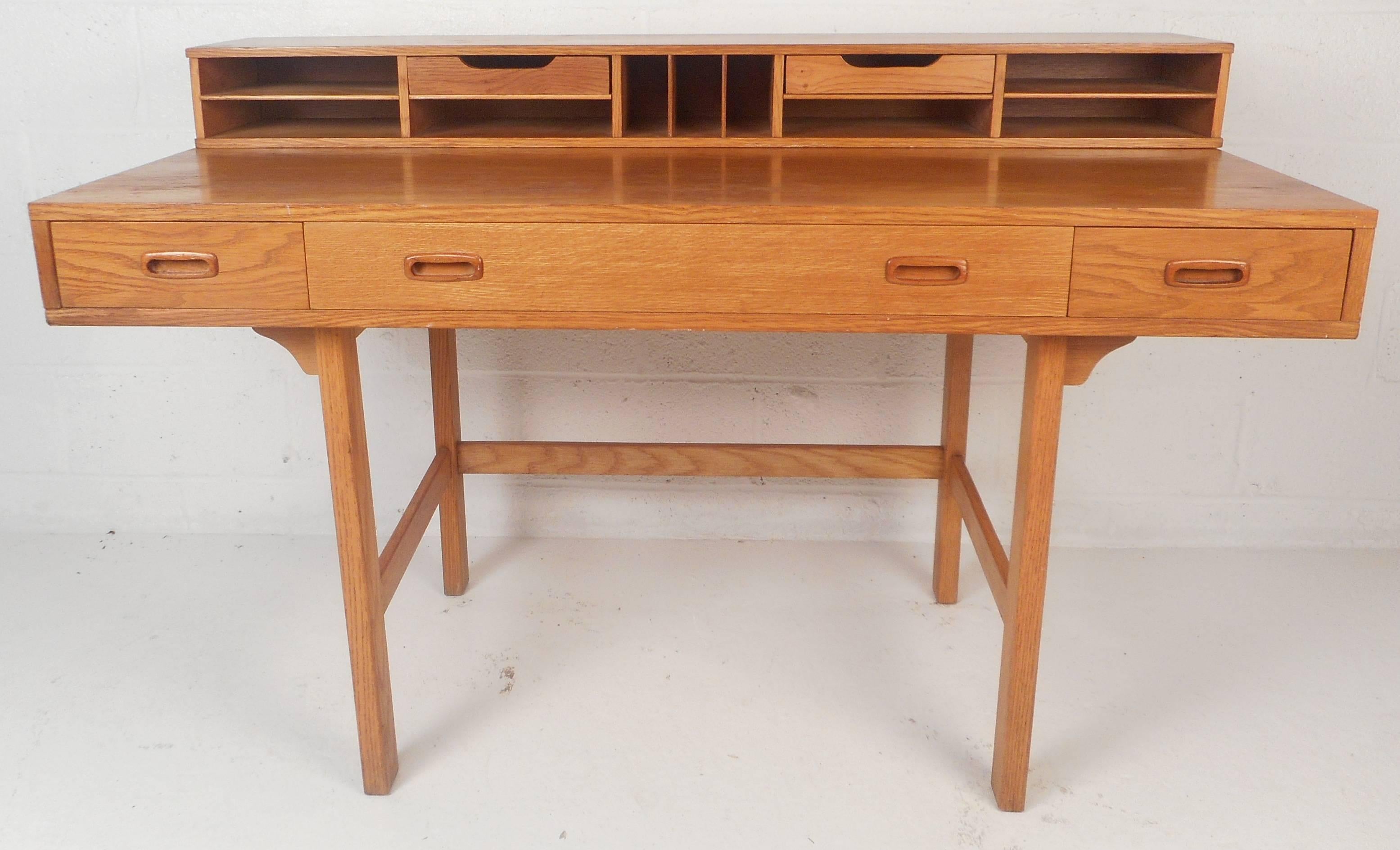 Stunning vintage modern desk features a unique top that flips down and adds 9