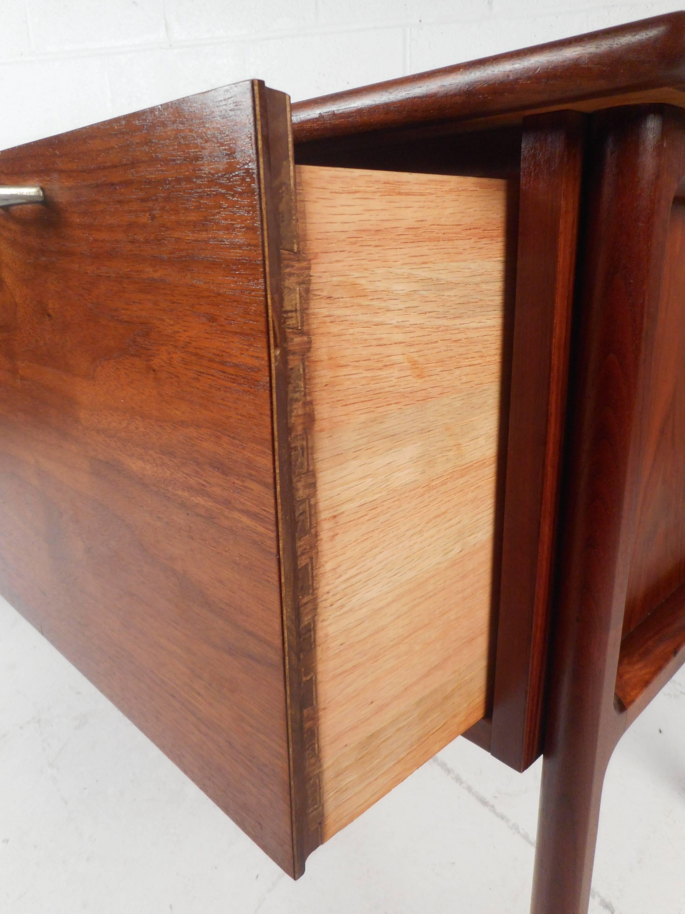 Chrome Large Mid-Century Modern Walnut Desk with a Finished Back