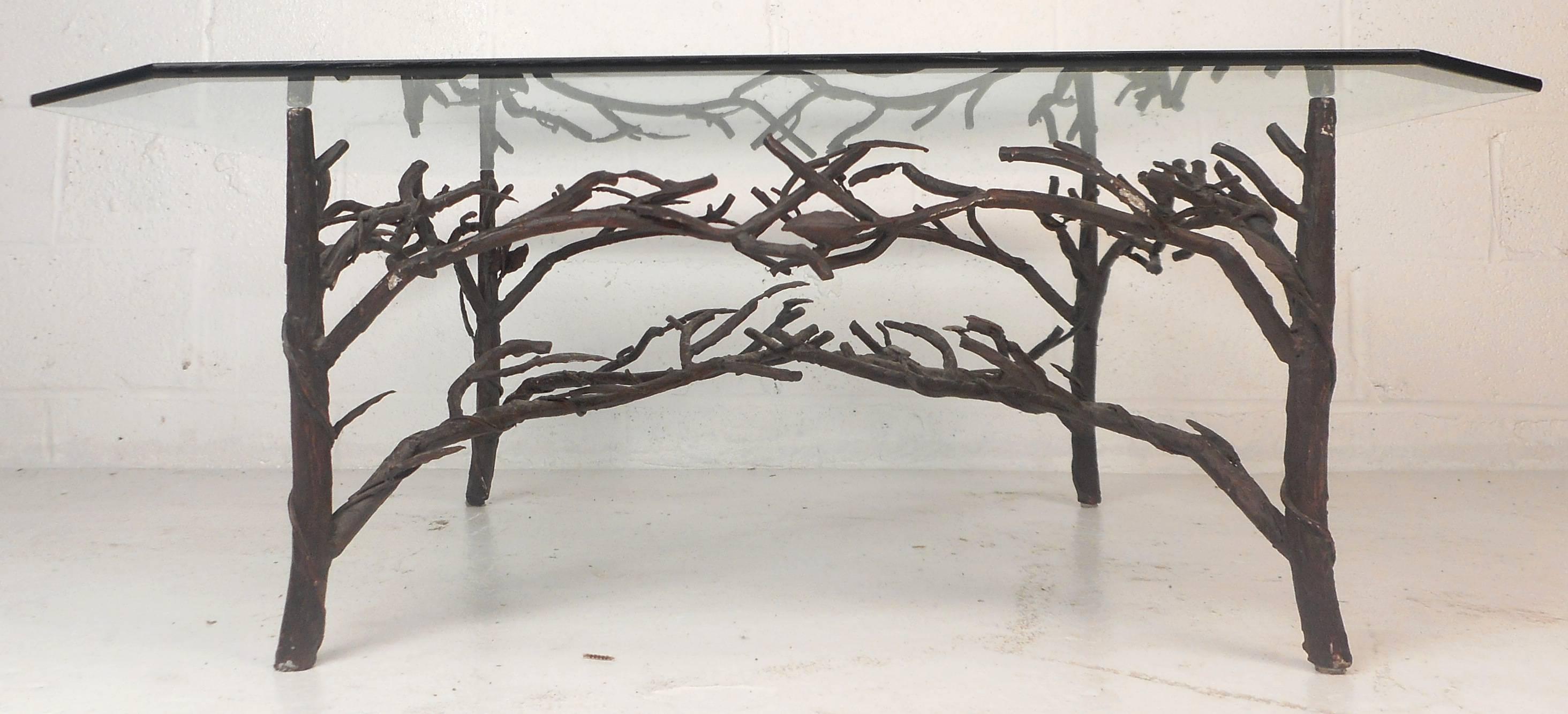 Large Contemporary Modern Glass Top Coffee Table after Alberto Giacometti In Good Condition In Brooklyn, NY