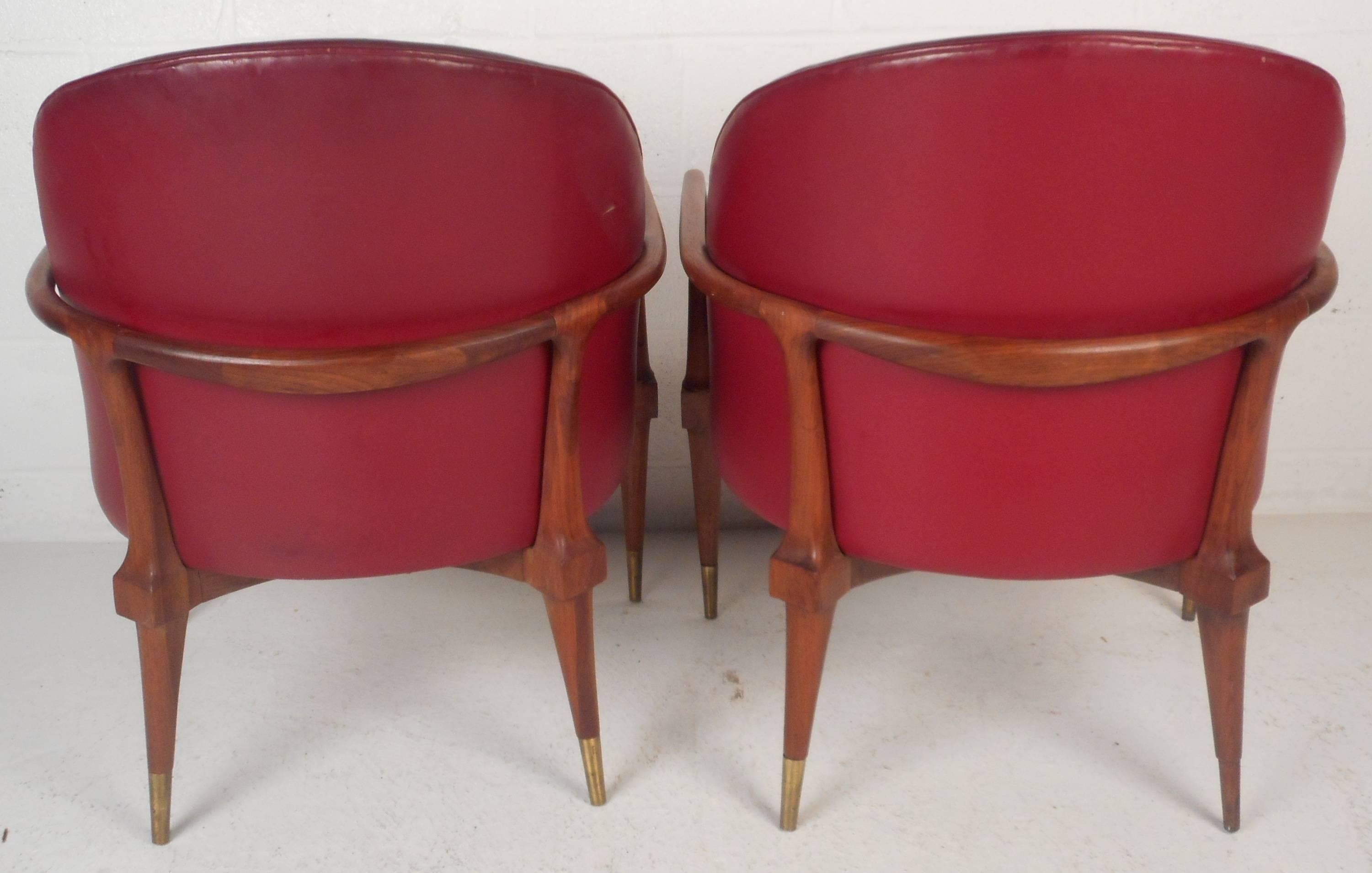 Brass Unique Pair of Mid-Century Modern Walnut Side Chairs
