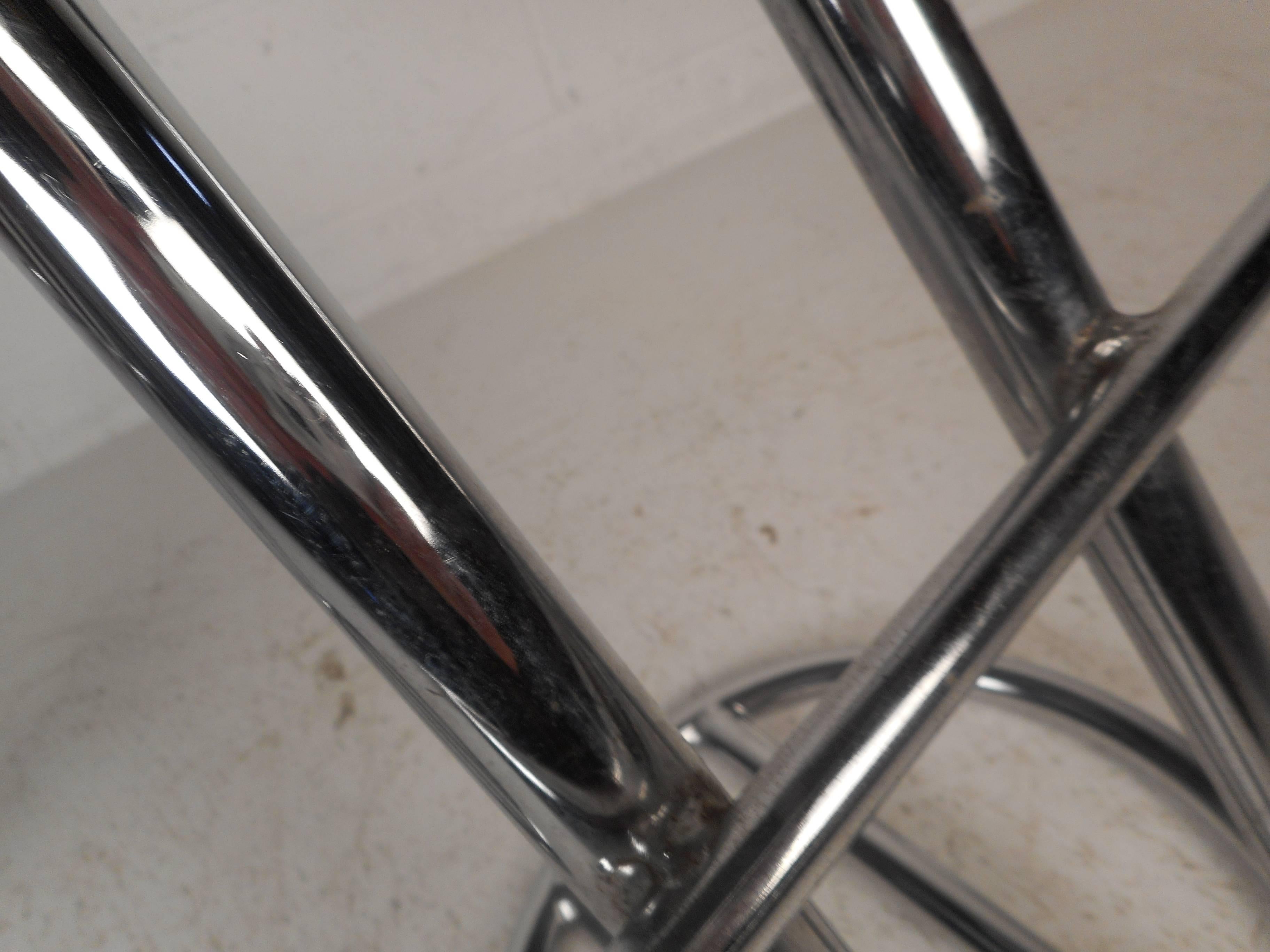 Late 20th Century Pair of Mid-Century Modern Leather and Chrome Bar Stools