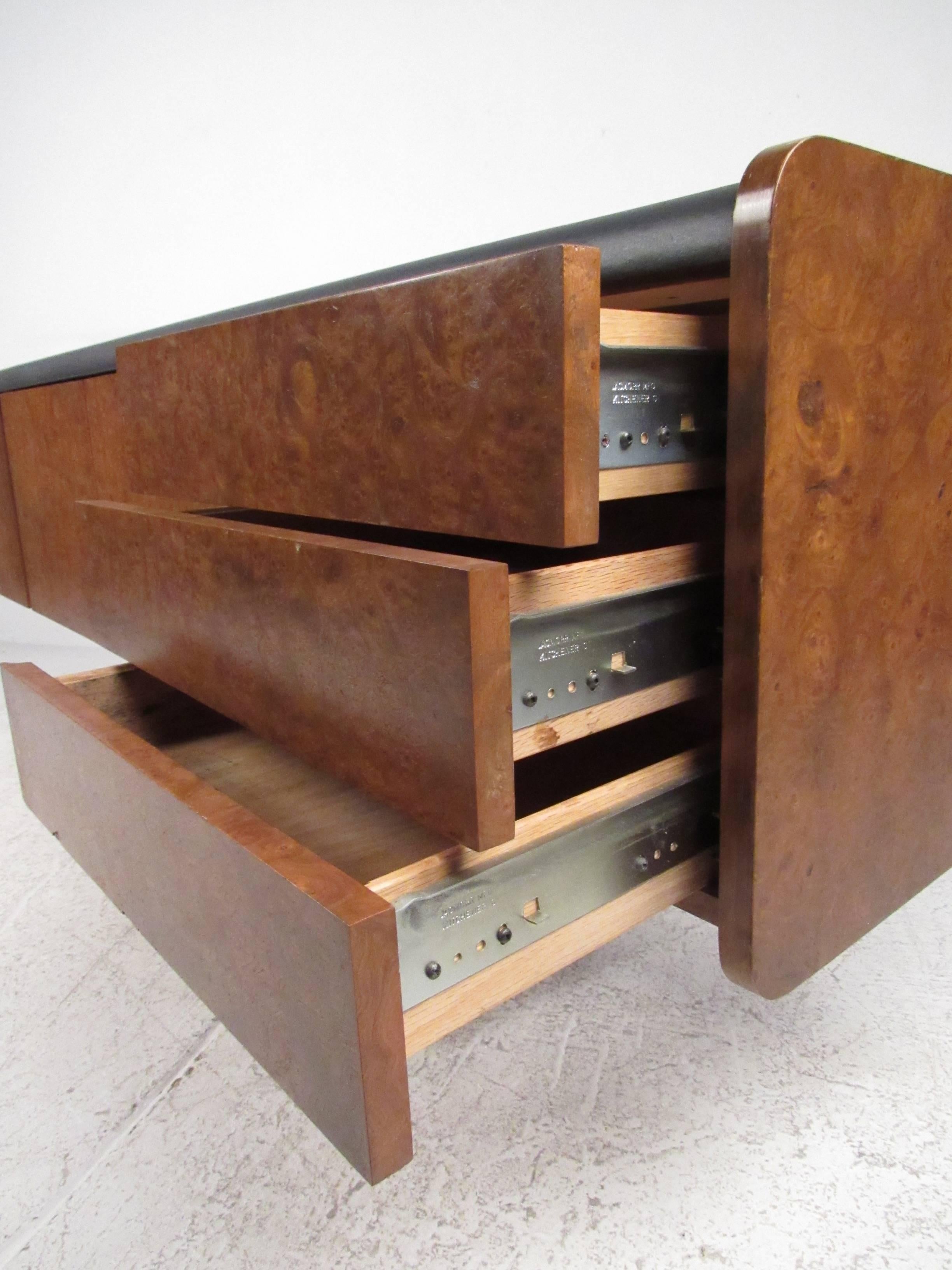 Veneer Ste. Marie & Laurent Burl Wood and Chrome Credenza For Sale