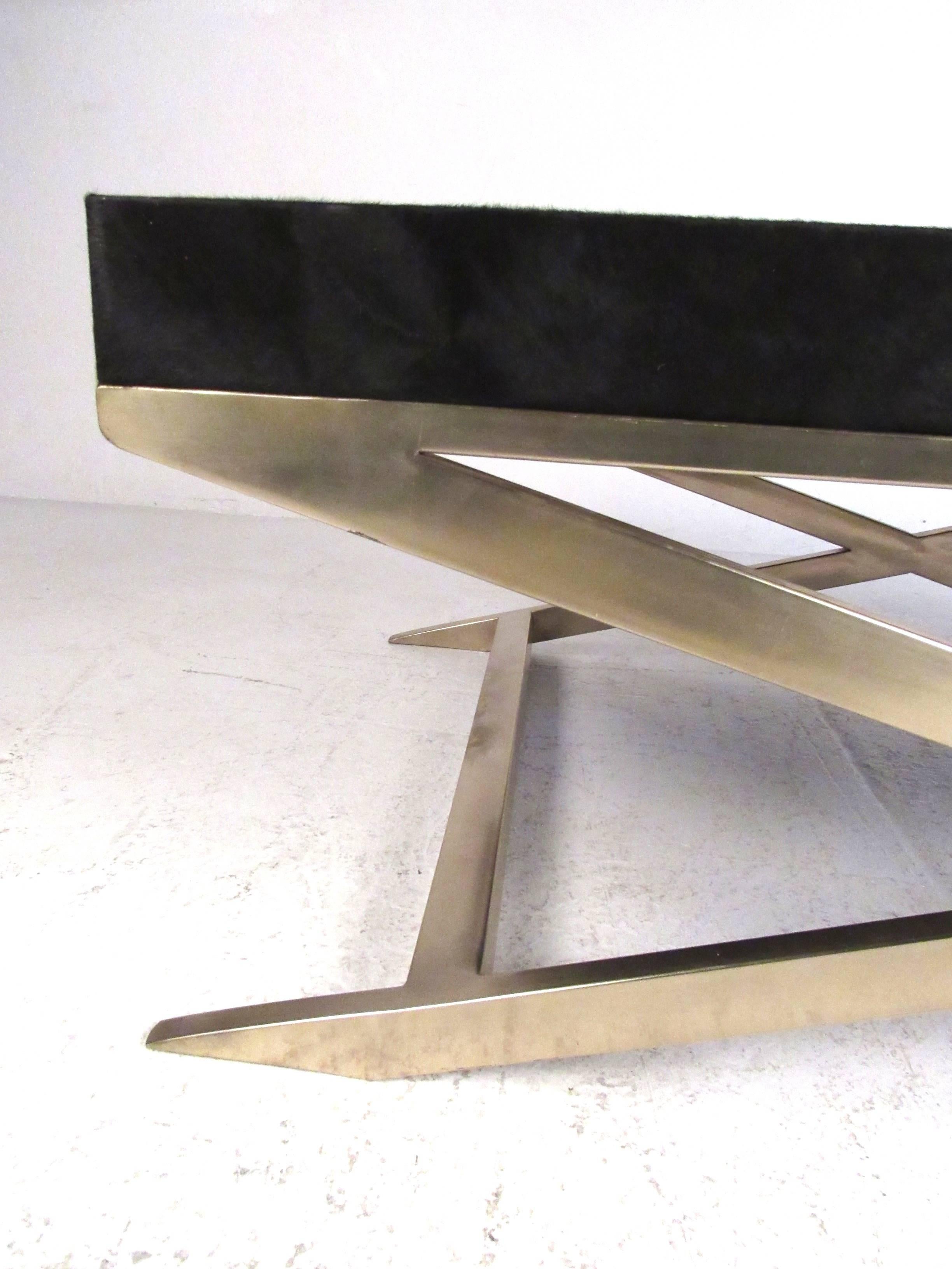 American Modern Coffee Table With Brass X Frame Base