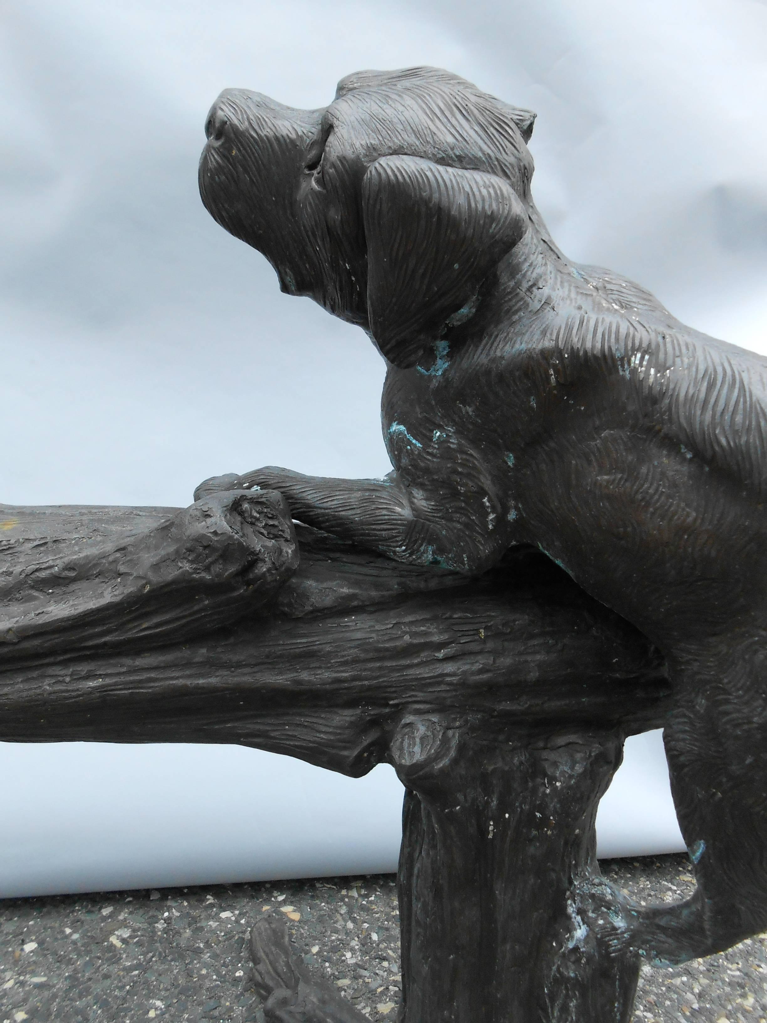 Bronze Statue of Three Children and a Puppy on a Log by AJ John In Good Condition In Brooklyn, NY