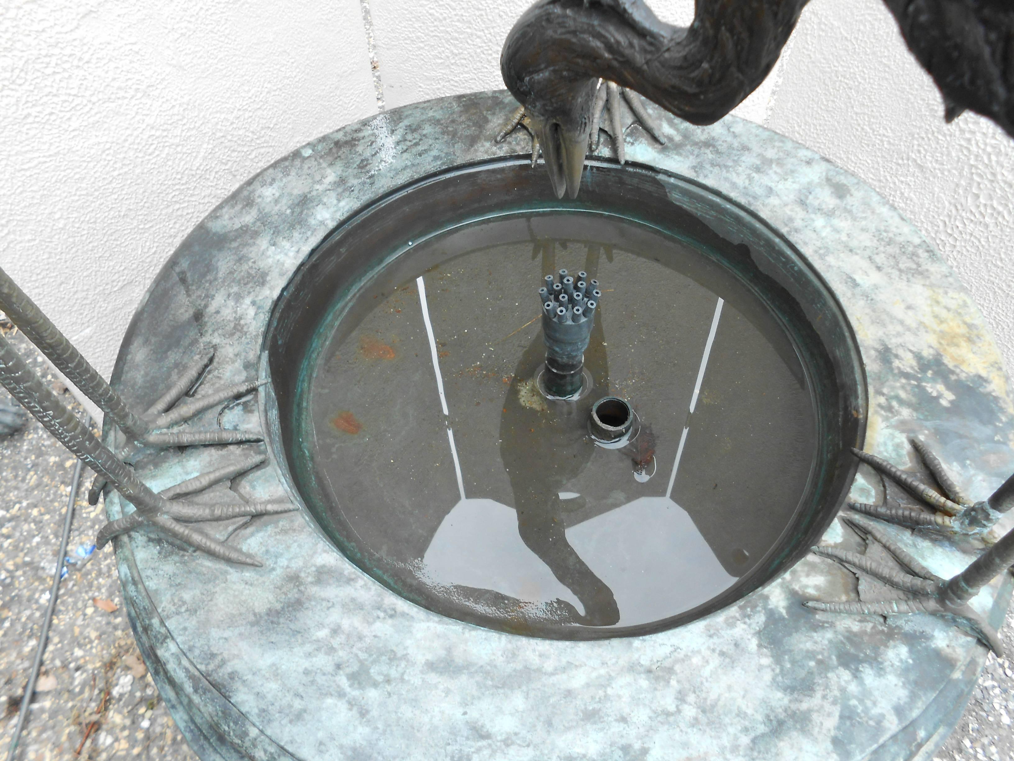 Beautiful Bronze Fountain with Three Egrets 1